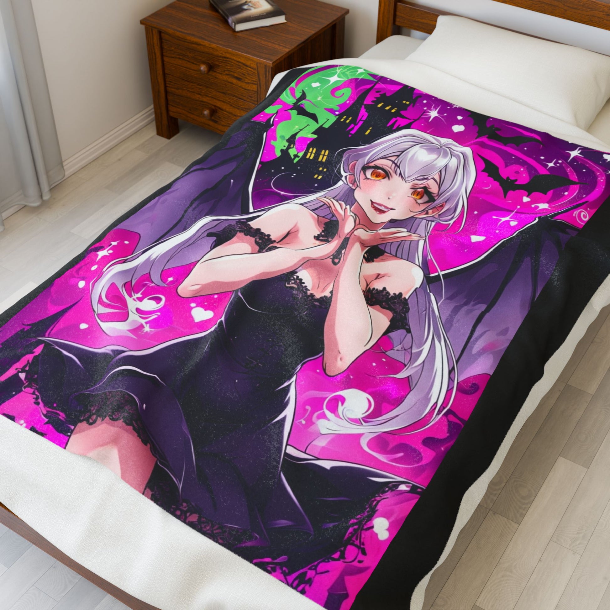 Vampire Crimson Gothic Anime Velveteen Plush Blanket | Cozy Throw for Halloween, Gift for Anime Fans, Bedroom Decor, Soft Blanket for Kids