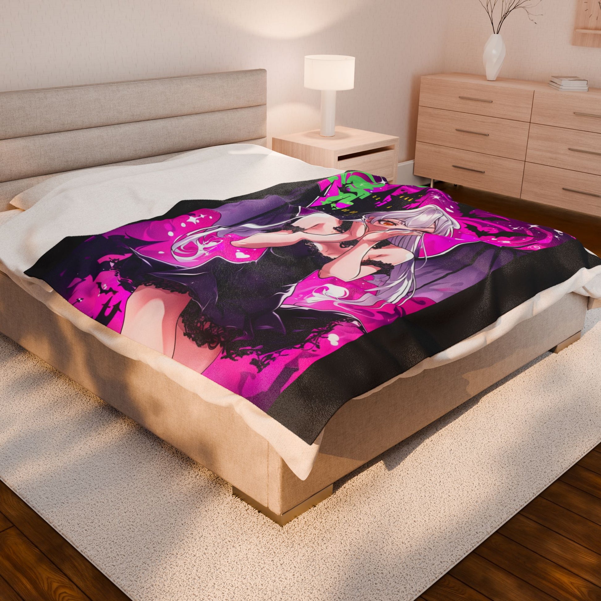 Vampire Crimson Gothic Anime Velveteen Plush Blanket | Cozy Throw for Halloween, Gift for Anime Fans, Bedroom Decor, Soft Blanket for Kids