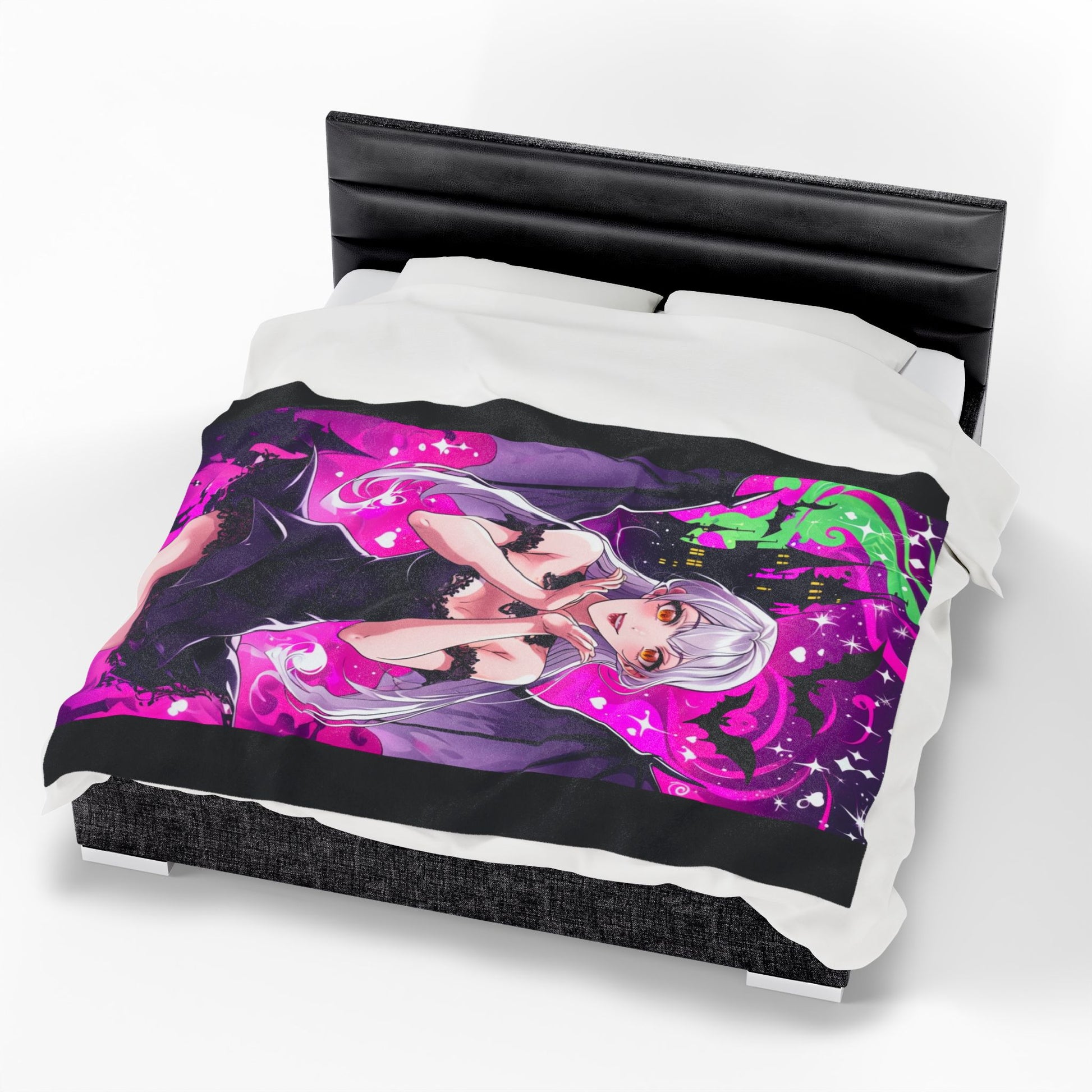 Vampire Crimson Gothic Anime Velveteen Plush Blanket | Cozy Throw for Halloween, Gift for Anime Fans, Bedroom Decor, Soft Blanket for Kids