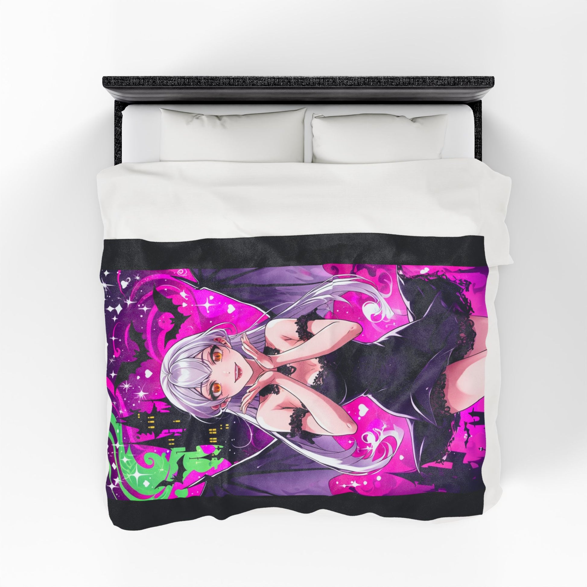 Vampire Crimson Gothic Anime Velveteen Plush Blanket | Cozy Throw for Halloween, Gift for Anime Fans, Bedroom Decor, Soft Blanket for Kids