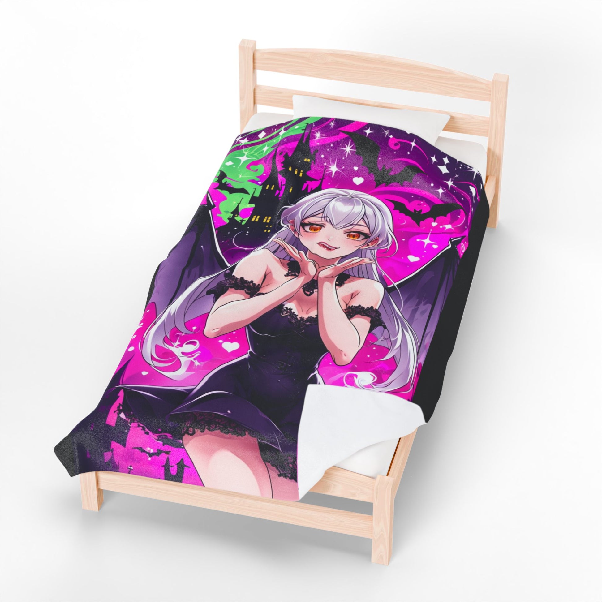 Vampire Crimson Gothic Anime Velveteen Plush Blanket | Cozy Throw for Halloween, Gift for Anime Fans, Bedroom Decor, Soft Blanket for Kids