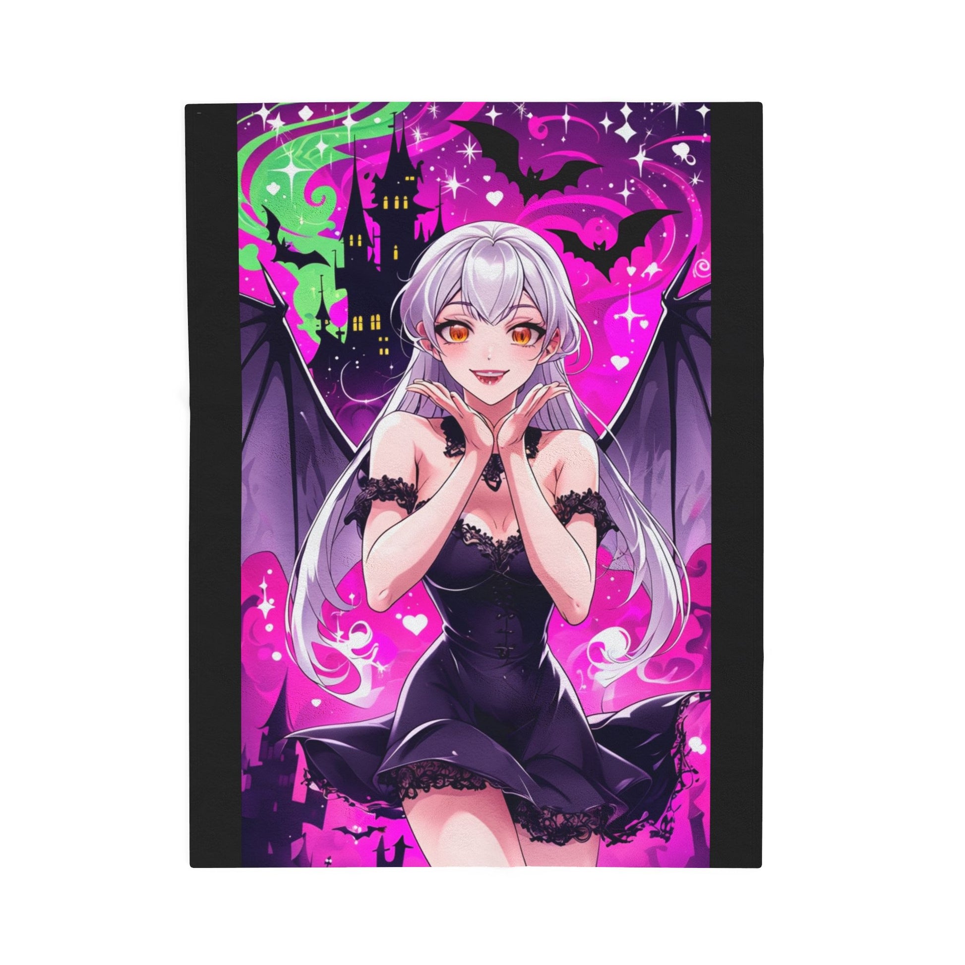 Vampire Crimson Gothic Anime Velveteen Plush Blanket | Cozy Throw for Halloween, Gift for Anime Fans, Bedroom Decor, Soft Blanket for Kids