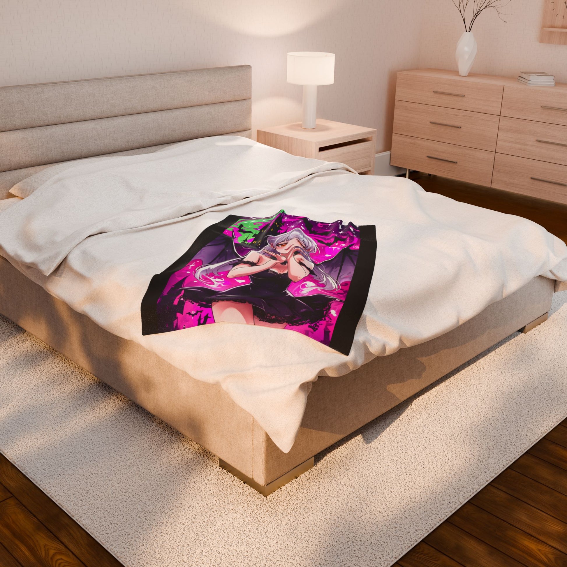 Vampire Crimson Gothic Anime Velveteen Plush Blanket | Cozy Throw for Halloween, Gift for Anime Fans, Bedroom Decor, Soft Blanket for Kids
