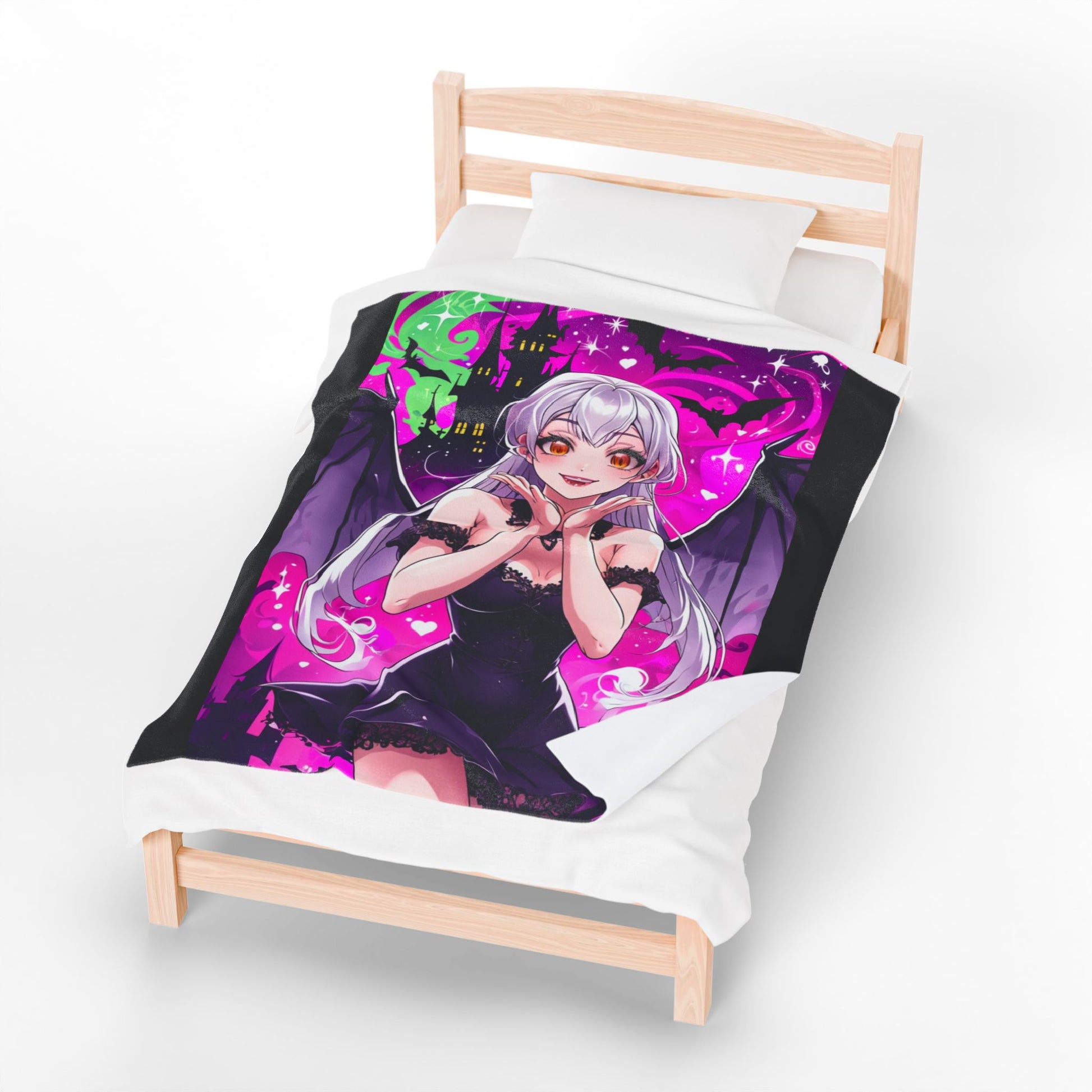 Vampire Crimson Gothic Anime Velveteen Plush Blanket | Cozy Throw for Halloween, Gift for Anime Fans, Bedroom Decor, Soft Blanket for Kids