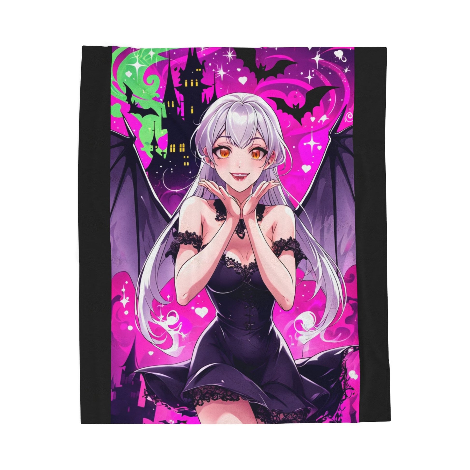 Vampire Crimson Gothic Anime Velveteen Plush Blanket | Cozy Throw for Halloween, Gift for Anime Fans, Bedroom Decor, Soft Blanket for Kids