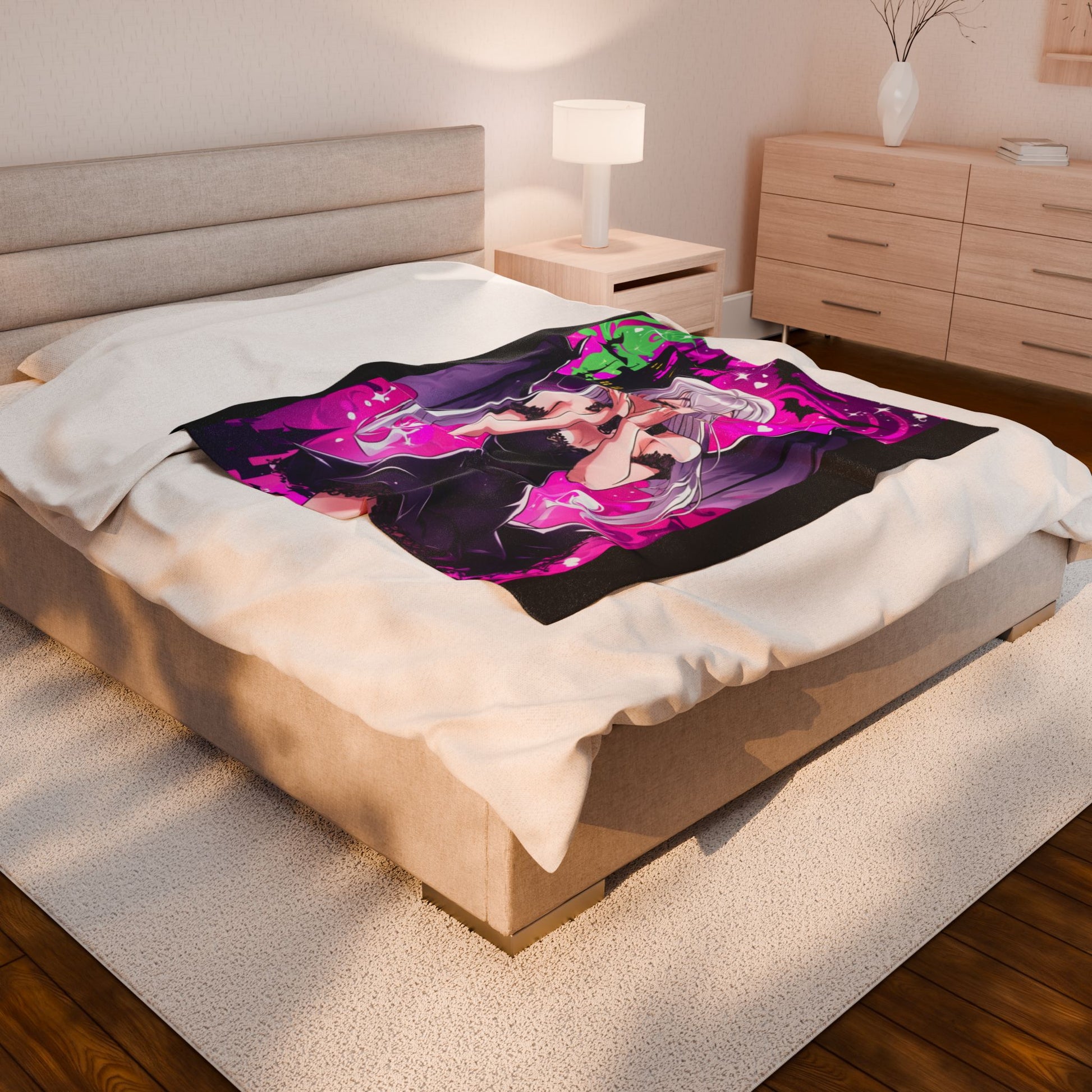Vampire Crimson Gothic Anime Velveteen Plush Blanket | Cozy Throw for Halloween, Gift for Anime Fans, Bedroom Decor, Soft Blanket for Kids