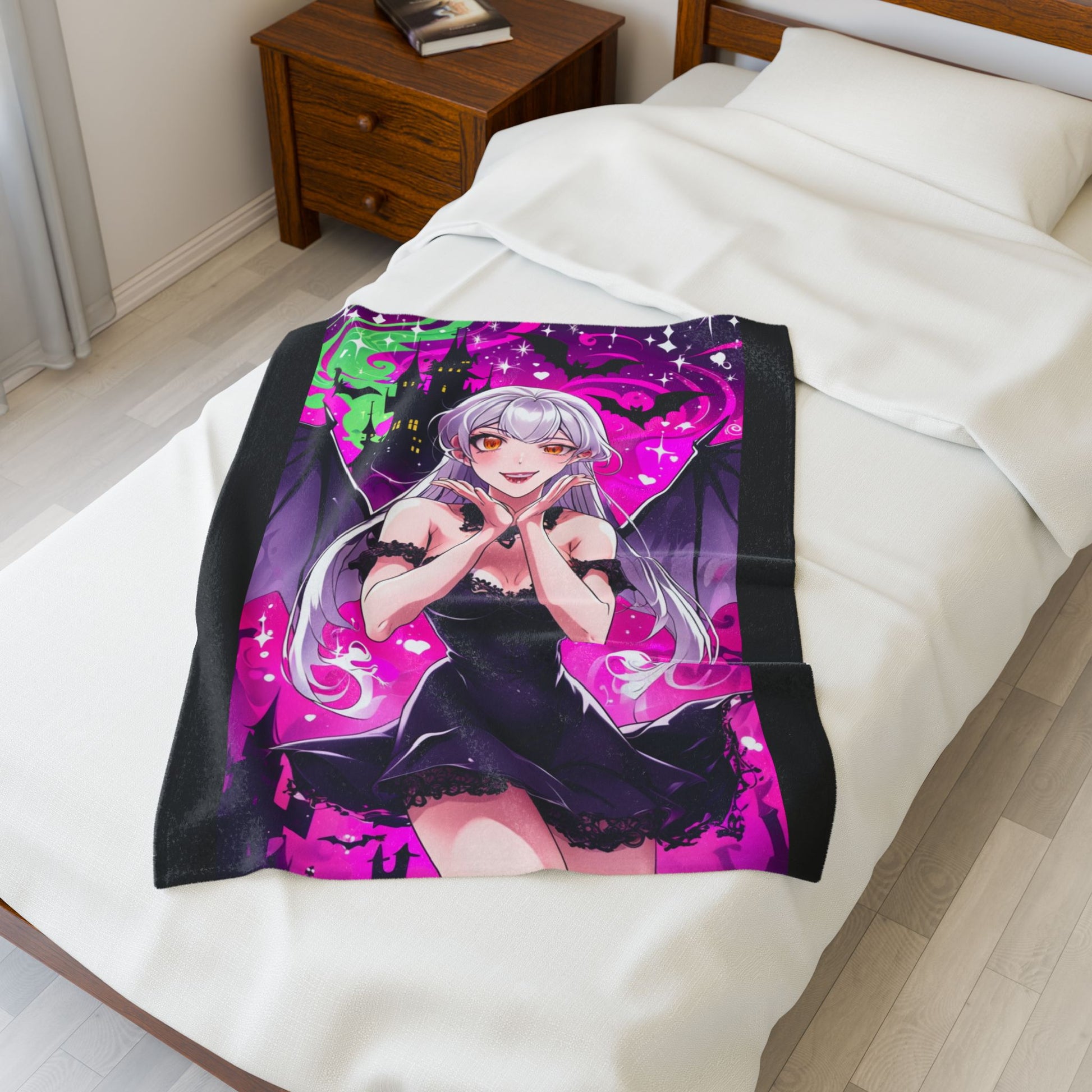 Vampire Crimson Gothic Anime Velveteen Plush Blanket | Cozy Throw for Halloween, Gift for Anime Fans, Bedroom Decor, Soft Blanket for Kids