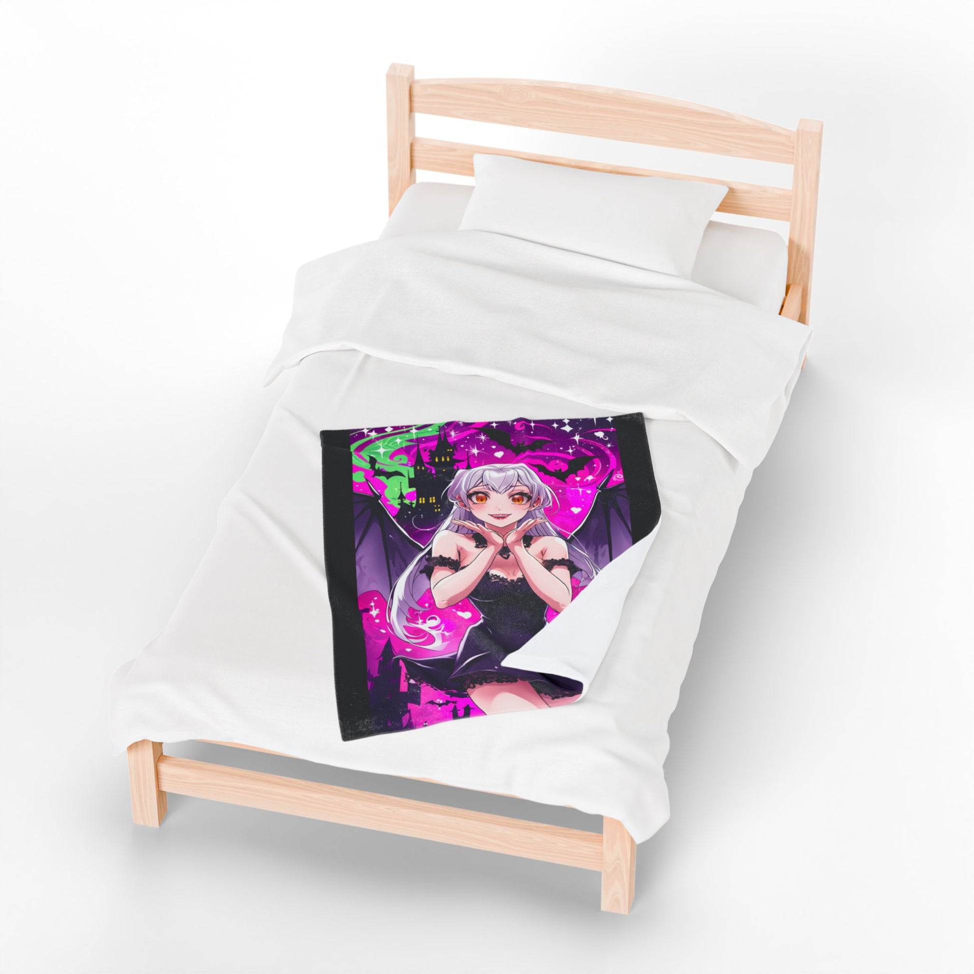 Vampire Crimson Gothic Anime Velveteen Plush Blanket | Cozy Throw for Halloween, Gift for Anime Fans, Bedroom Decor, Soft Blanket for Kids