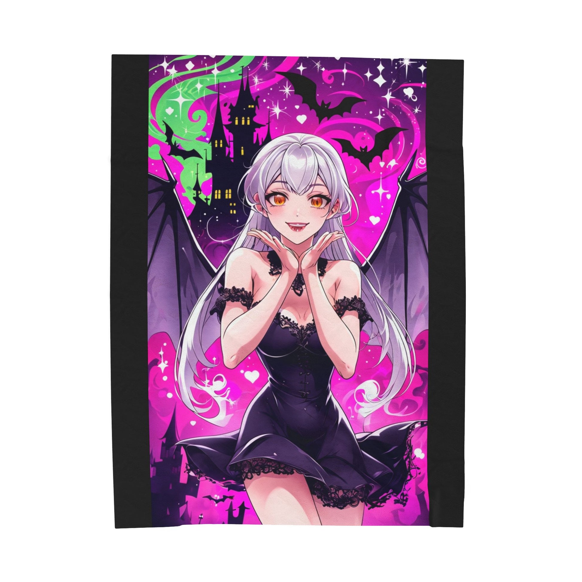 Vampire Crimson Gothic Anime Velveteen Plush Blanket | Cozy Throw for Halloween, Gift for Anime Fans, Bedroom Decor, Soft Blanket for Kids