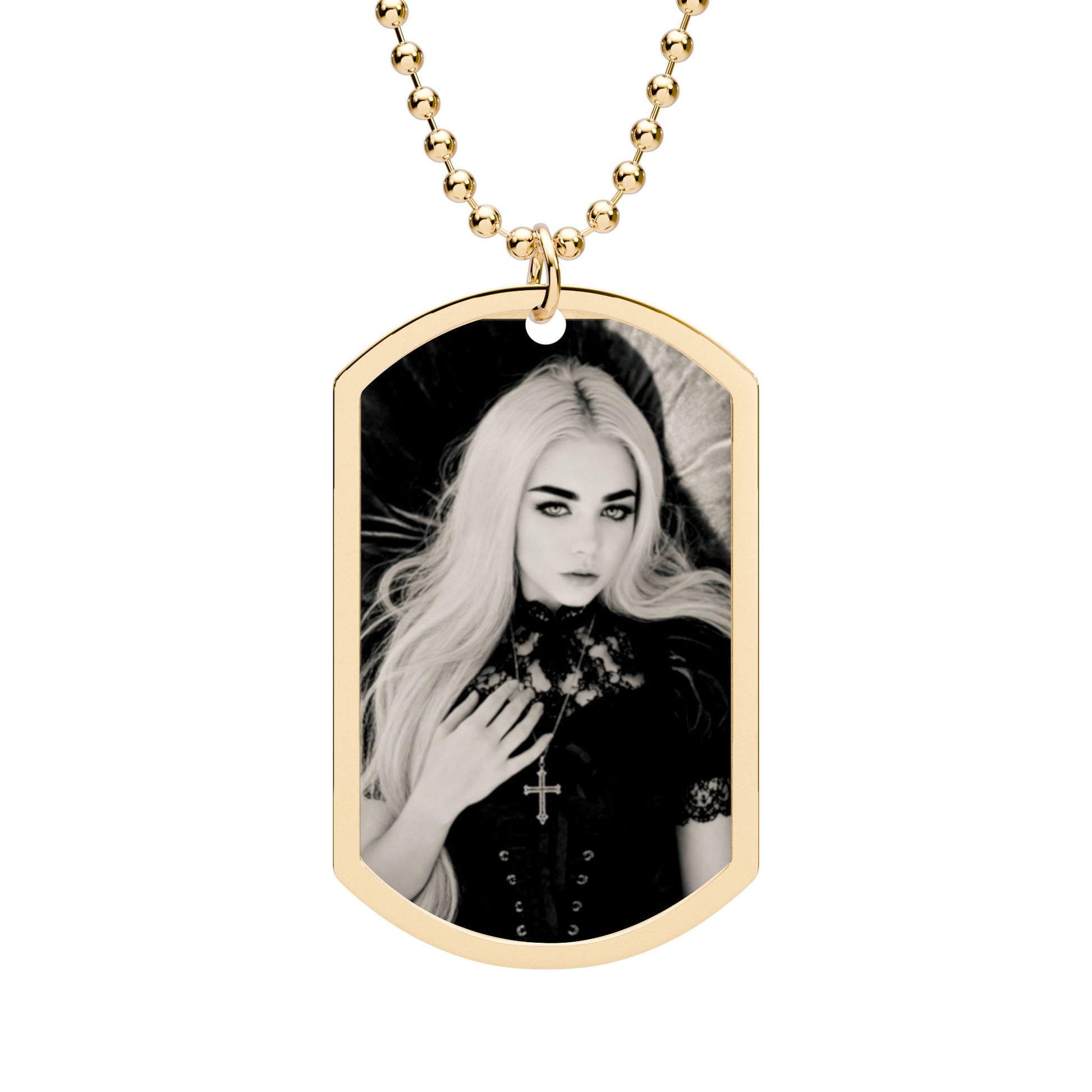 Vampyro Crimson Portrait Gold Photo Pendant with Cross Motif
