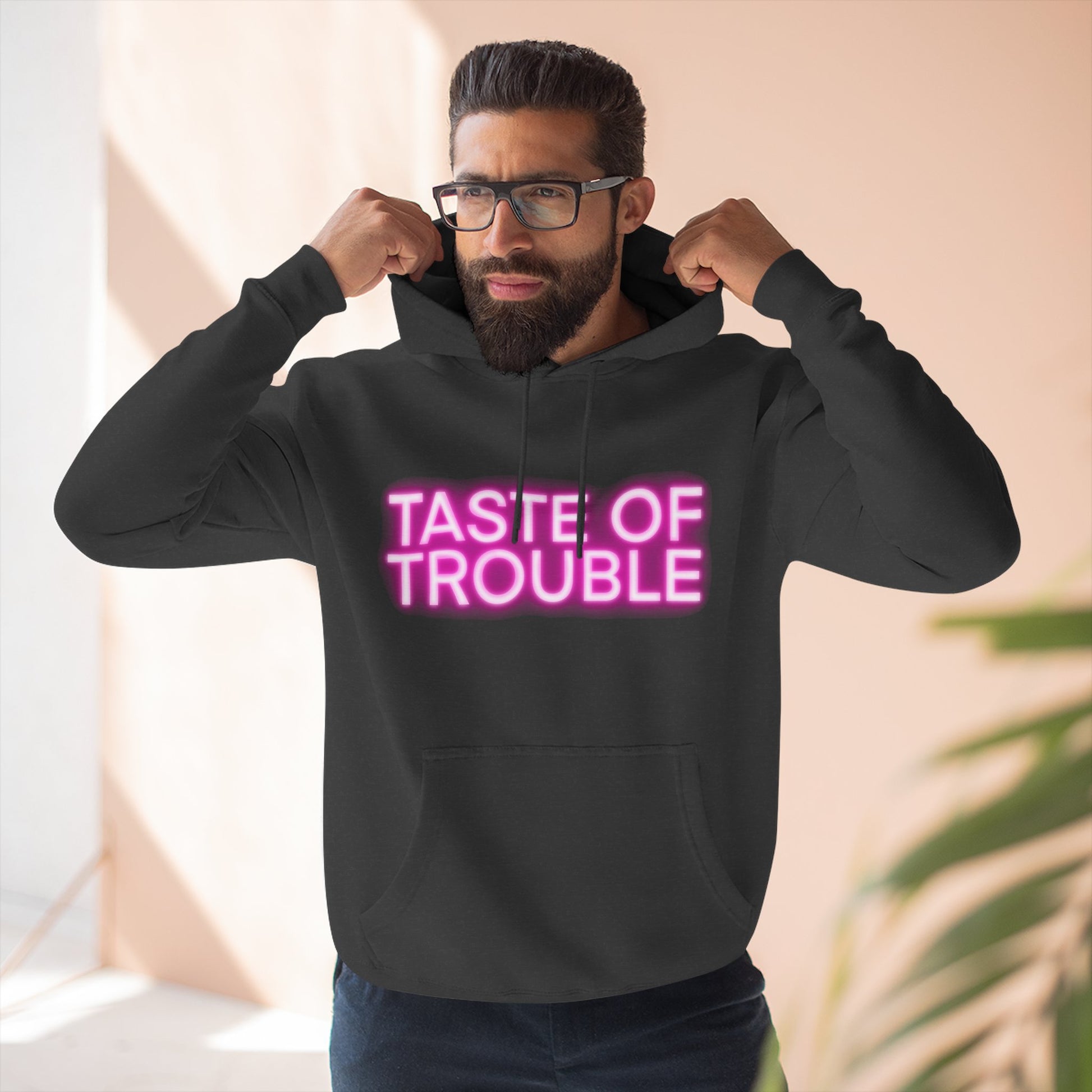 Taste of Trouble Hoodie - Trendy Three-Panel Fleece Pullover, Stylish Gift for Fashion Lovers, Cozy Casual Wear