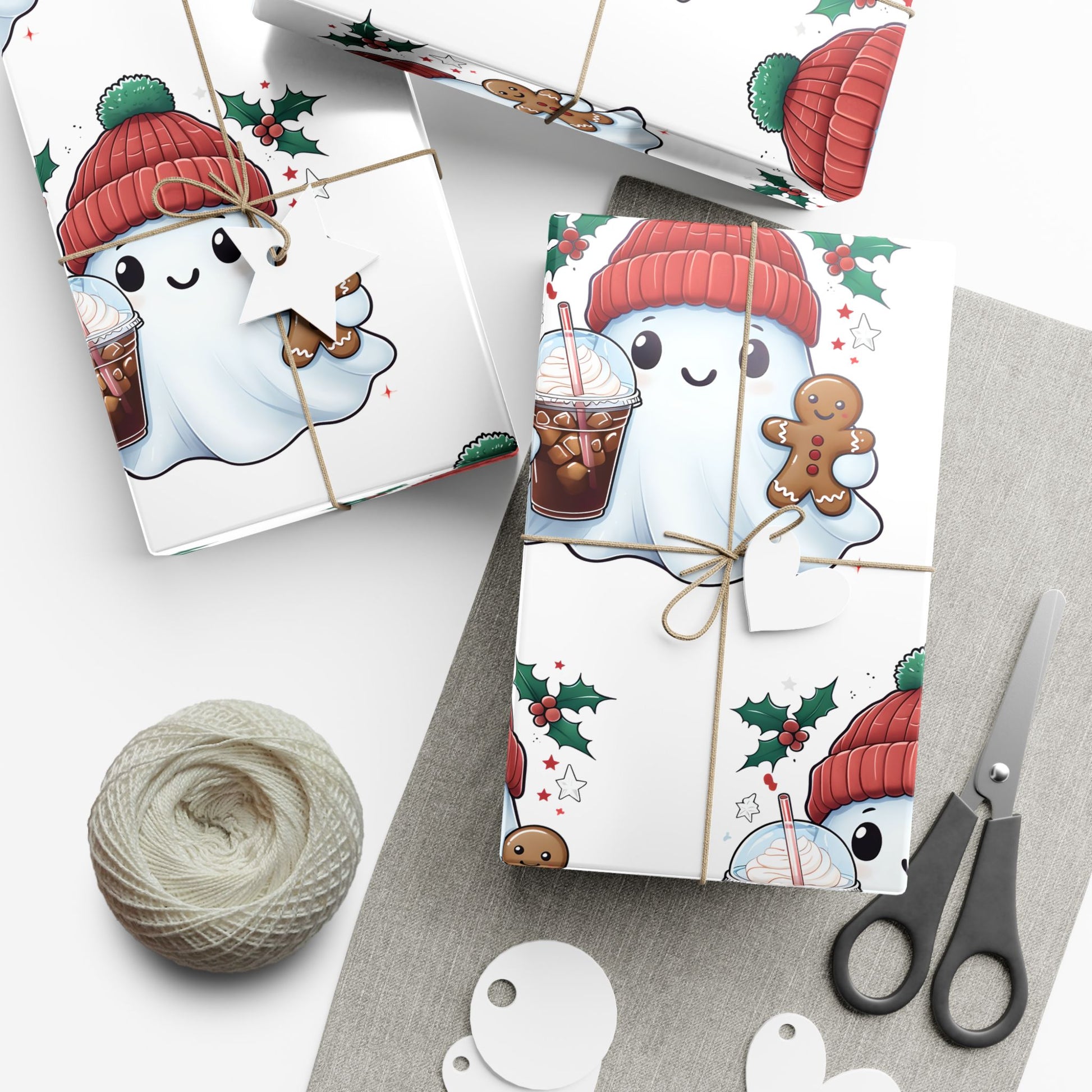 Vampyro Crimson Cute Christmas Ghost Gift Wrap Paper — Holiday Gingerbread & Cocoa Pattern