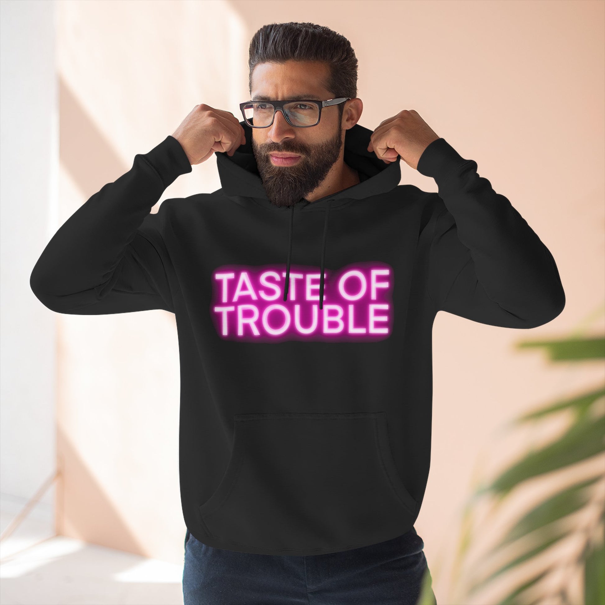 Taste of Trouble Hoodie - Trendy Three-Panel Fleece Pullover, Stylish Gift for Fashion Lovers, Cozy Casual Wear