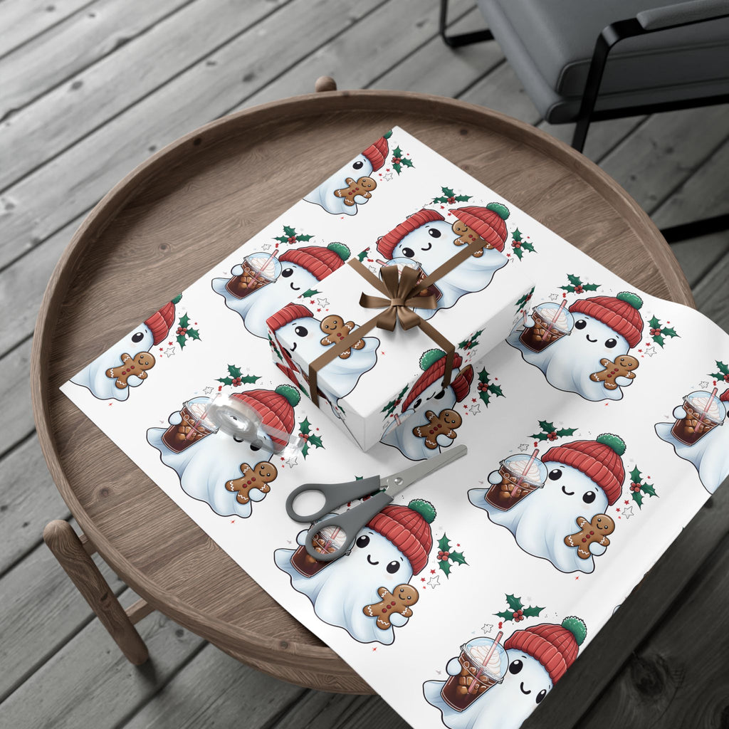 Vampyro Crimson Cute Christmas Ghost Gift Wrap Paper — Holiday Gingerbread & Cocoa Pattern