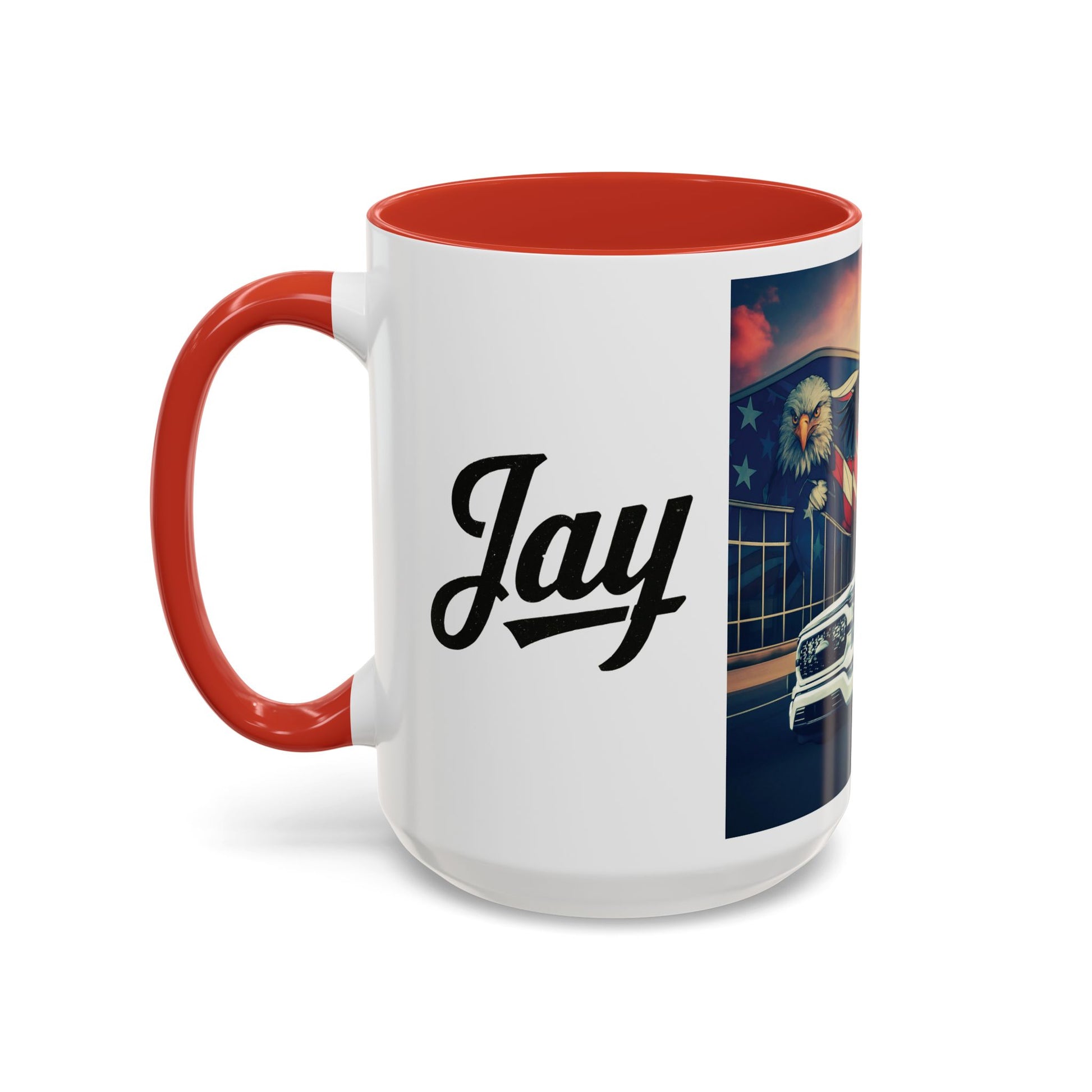 Patriotic Eagle & Jay’s Truck Accent Coffee Mug — American Flag Pride (11/15oz)