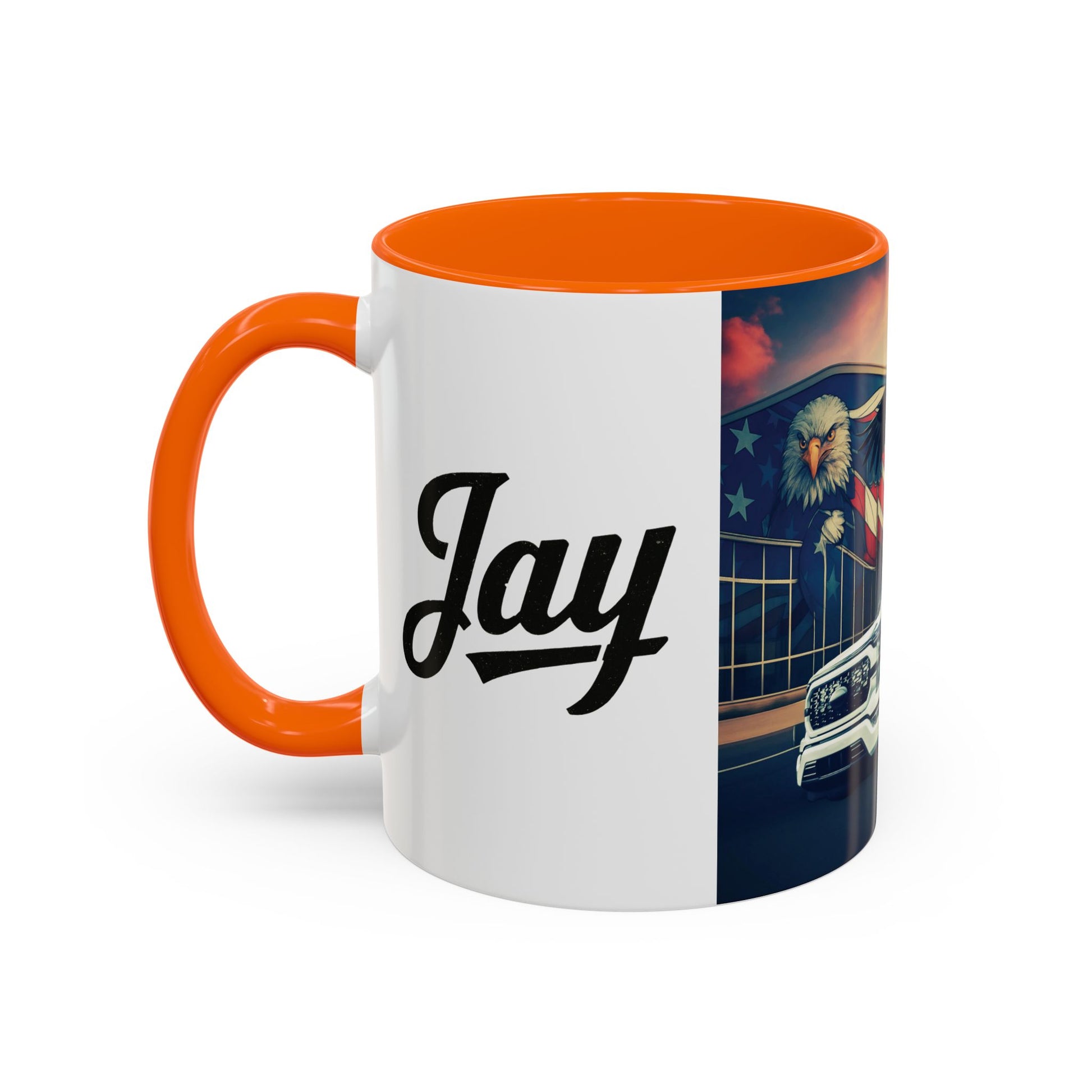 Patriotic Eagle & Jay’s Truck Accent Coffee Mug — American Flag Pride (11/15oz)