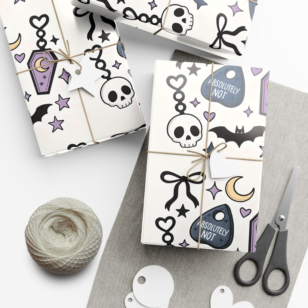 Vampyro Crimson Spooky Pastel Gothic Gift Wrap Paper — Skull, Ouija & Moon Wrapping Sheets