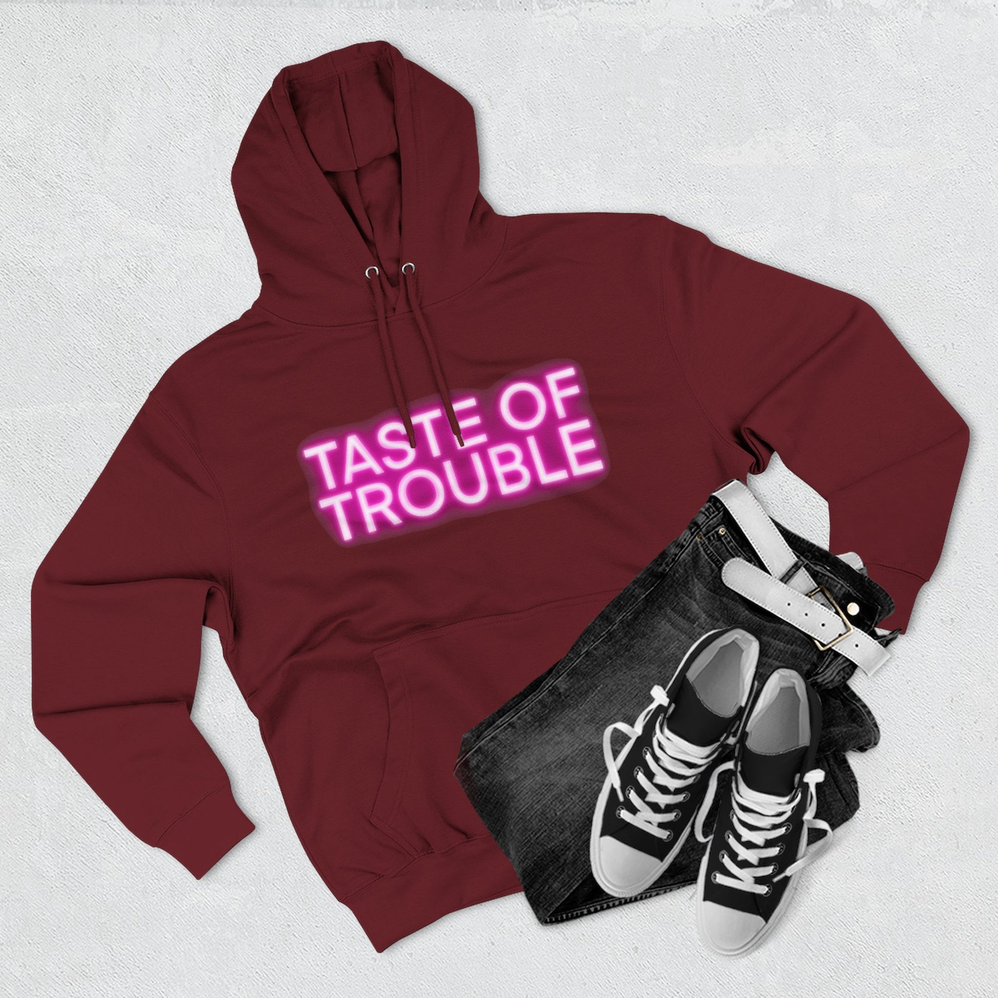 Taste of Trouble Hoodie - Trendy Three-Panel Fleece Pullover, Stylish Gift for Fashion Lovers, Cozy Casual Wear