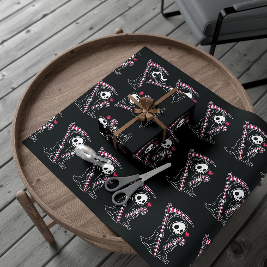 Vampyro Crimson Skull & Heart Reaper Gift Wrap Paper — Gothic Dark Holiday Wrapping