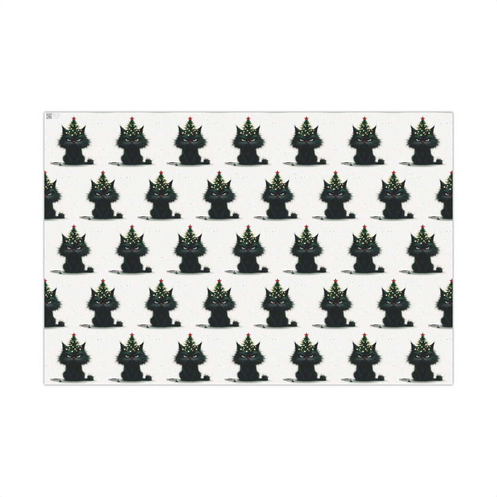 Vampyro Crimson Gift Wrap Paper — Christmas Black Cat with Tree Pattern | Holiday Wrapping Sheets