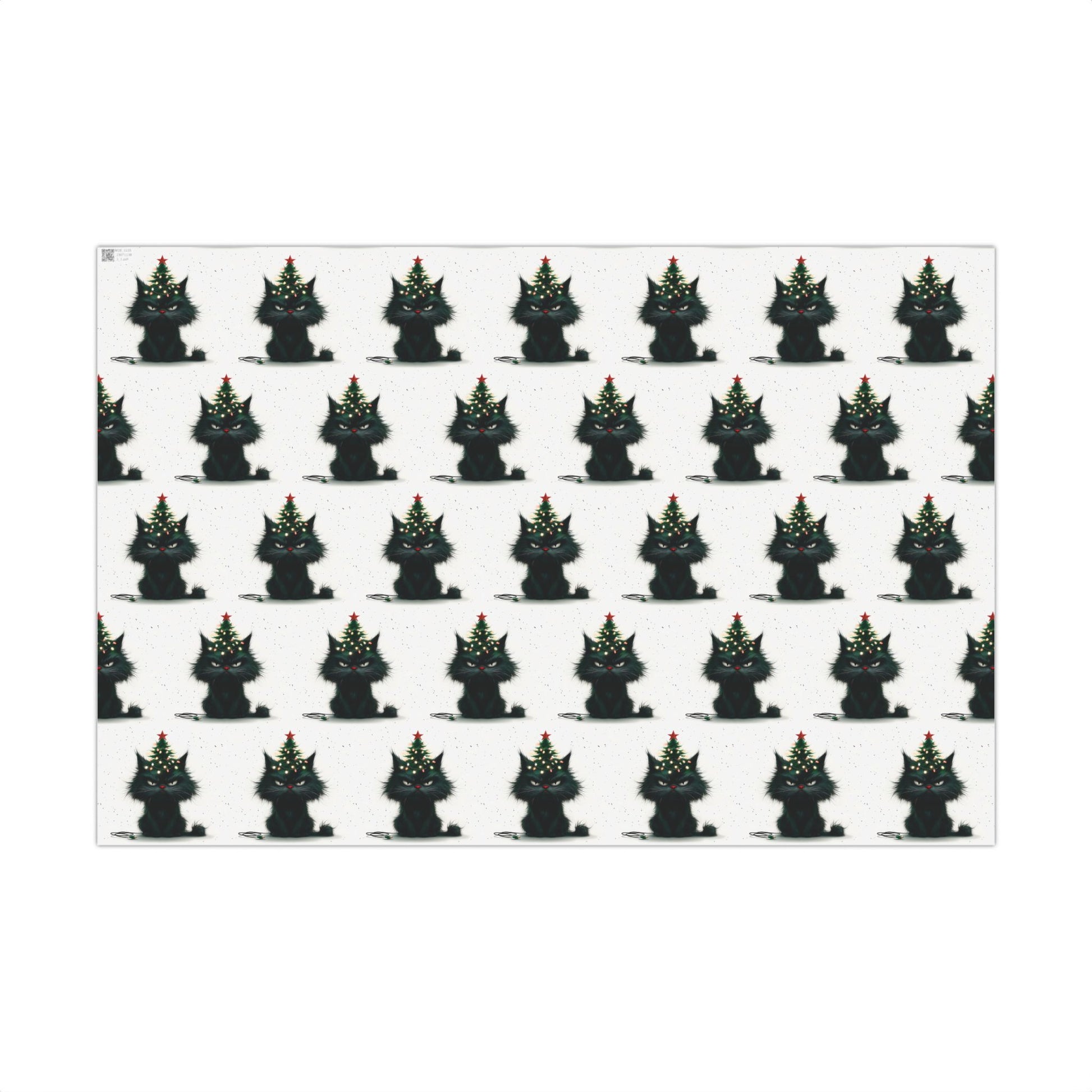Vampyro Crimson Gift Wrap Paper — Christmas Black Cat with Tree Pattern | Holiday Wrapping Sheets