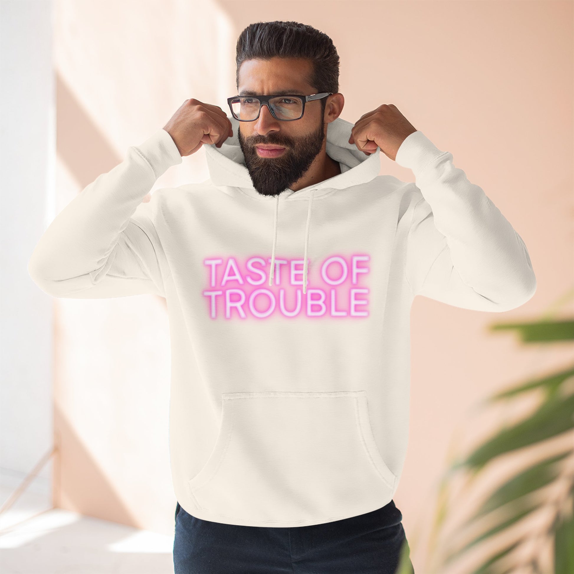 Taste of Trouble Hoodie - Trendy Three-Panel Fleece Pullover, Stylish Gift for Fashion Lovers, Cozy Casual Wear