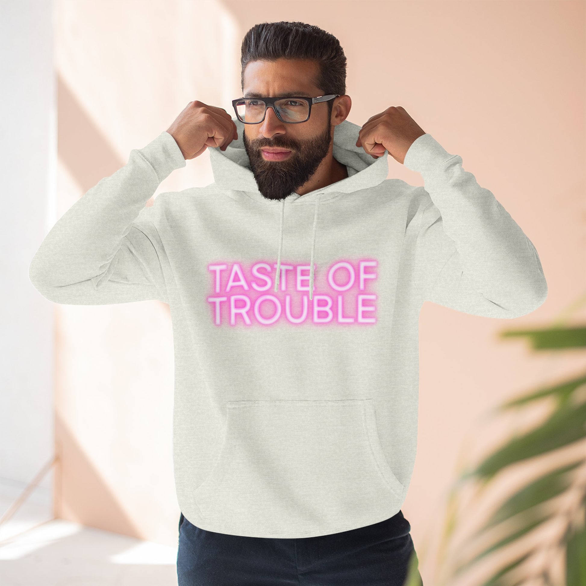 Taste of Trouble Hoodie - Trendy Three-Panel Fleece Pullover, Stylish Gift for Fashion Lovers, Cozy Casual Wear