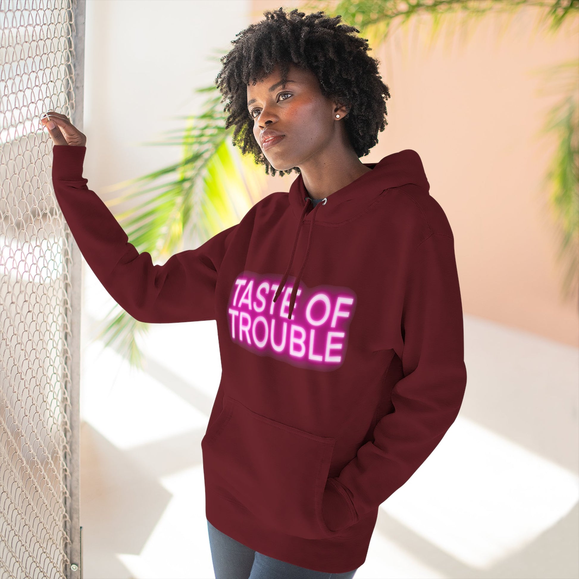 Taste of Trouble Hoodie - Trendy Three-Panel Fleece Pullover, Stylish Gift for Fashion Lovers, Cozy Casual Wear