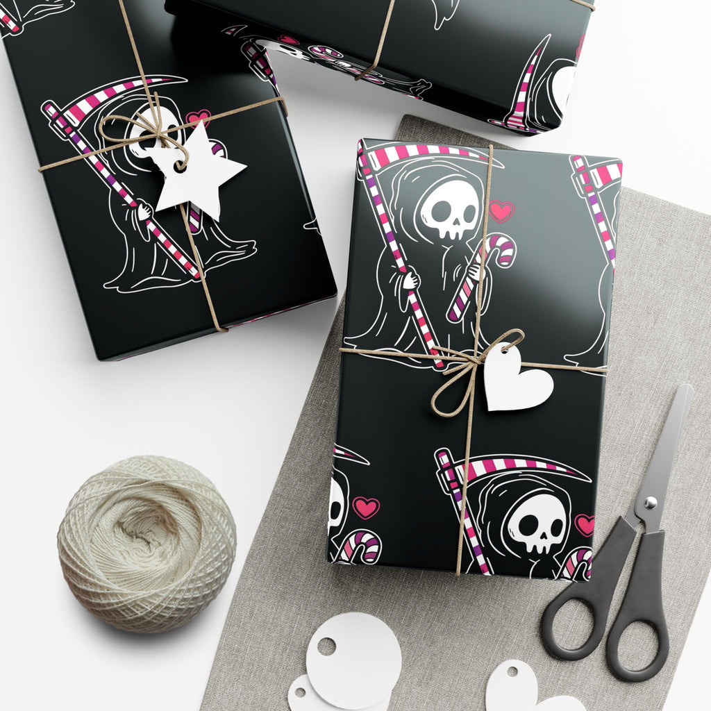 Vampyro Crimson Skull & Heart Reaper Gift Wrap Paper — Gothic Dark Holiday Wrapping