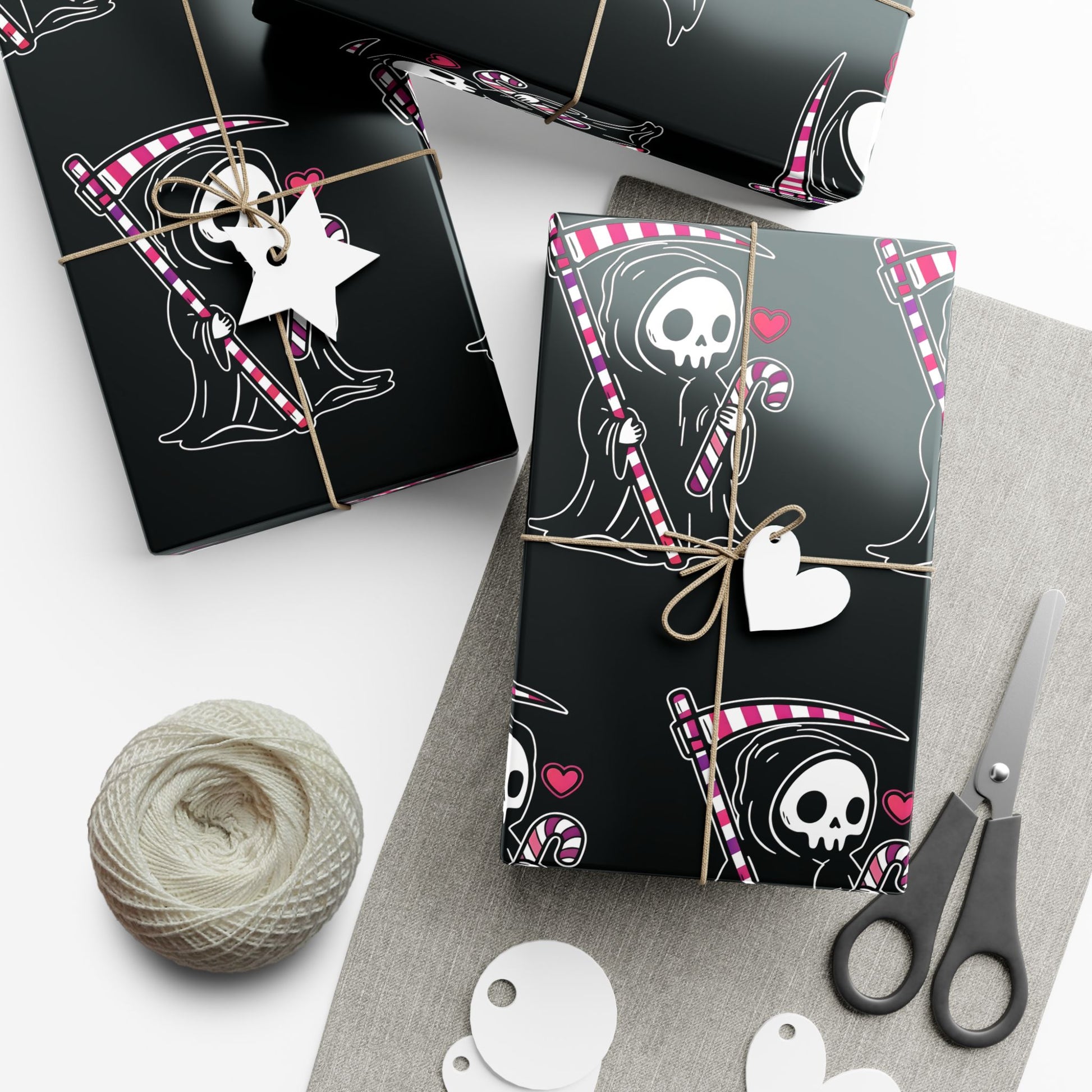 Vampyro Crimson Skull & Heart Reaper Gift Wrap Paper — Gothic Dark Holiday Wrapping