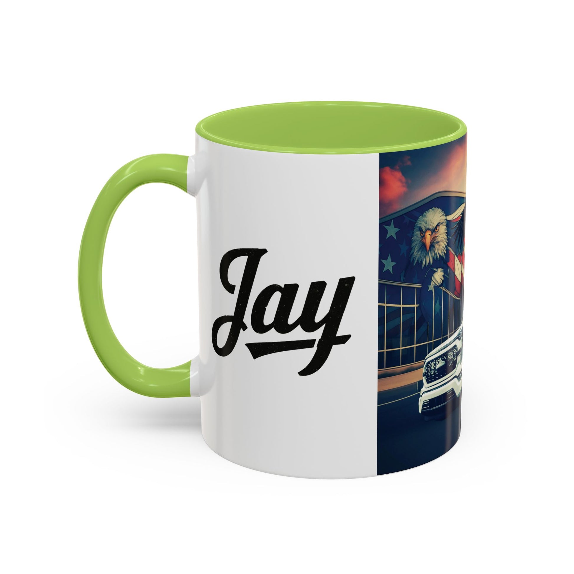 Patriotic Eagle & Jay’s Truck Accent Coffee Mug — American Flag Pride (11/15oz)