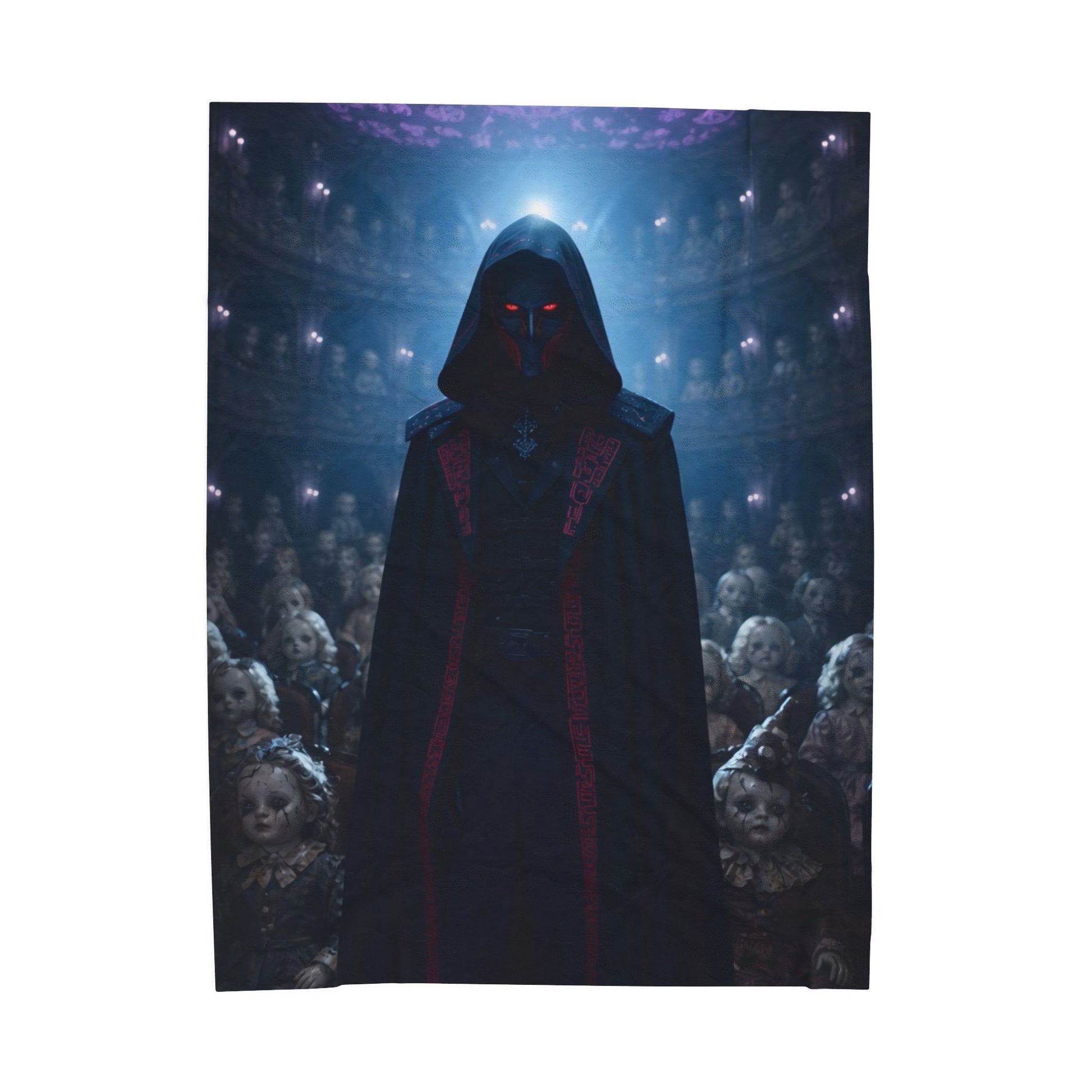 Gothic Hooded Puppeteer Official Haunted Music Box Velveteen Plush Blanket — Dark Haunted Theatre Design