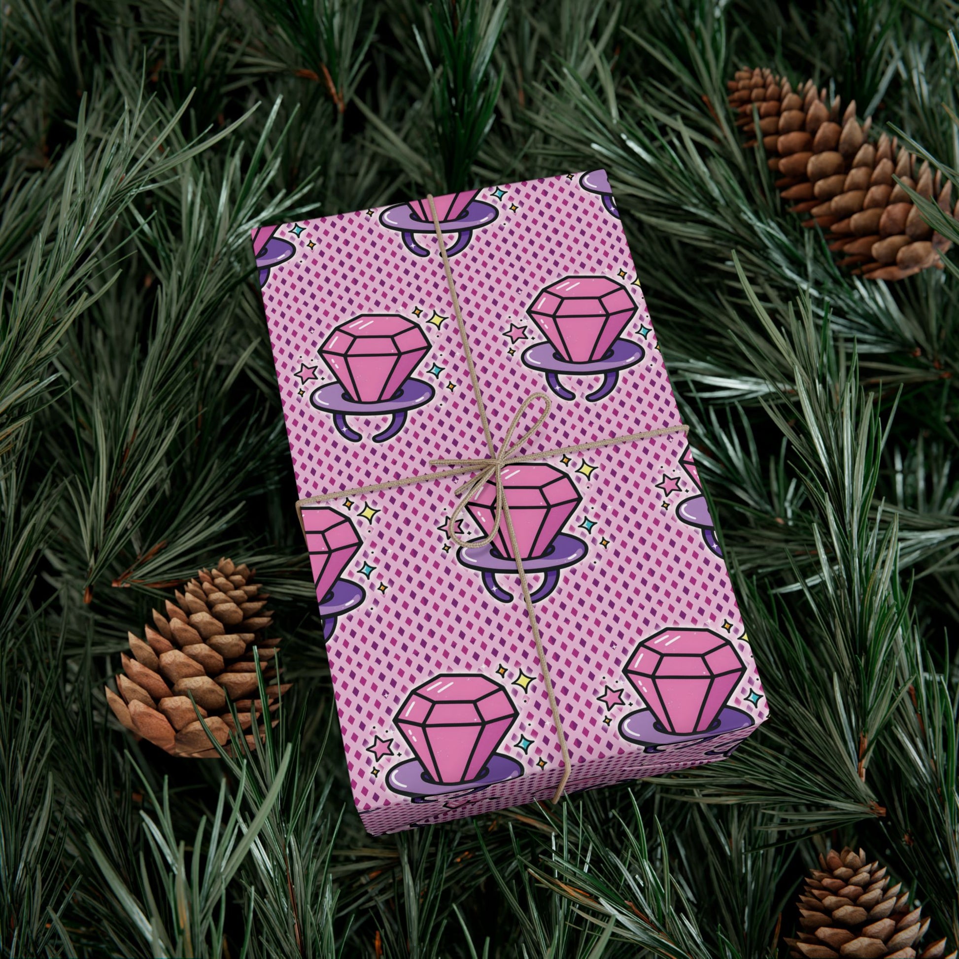 Vampyro Crimson Gift Wrap Paper — Pink Gem Patterned Wrapping Sheet