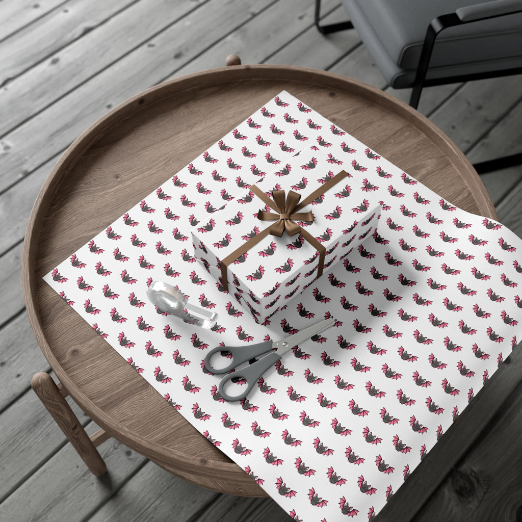 Vampyro Crimson Gift Wrap Paper — Pink Floral Bat Pattern Wrapping Paper