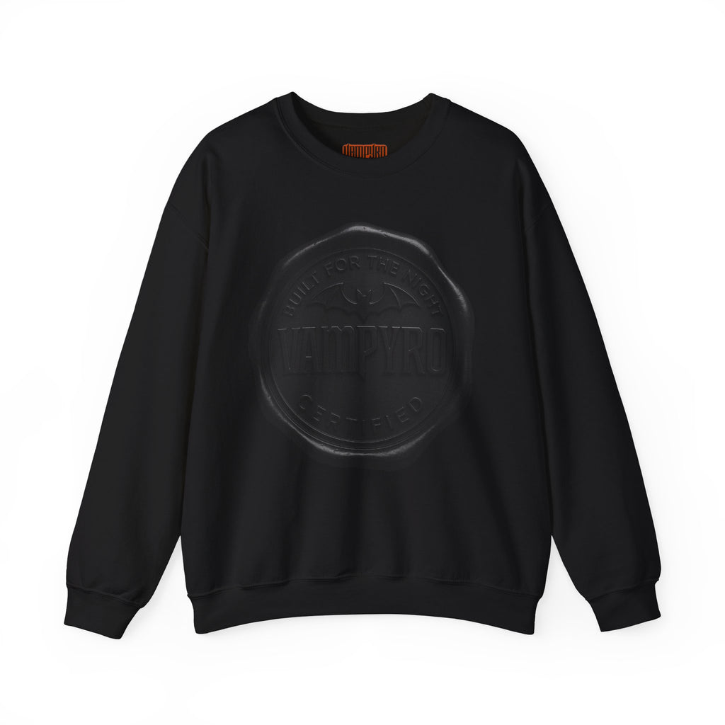 Vampyro Built for The Night Crewneck Sweatshirt — Embossed Vintage Wax Seal Design