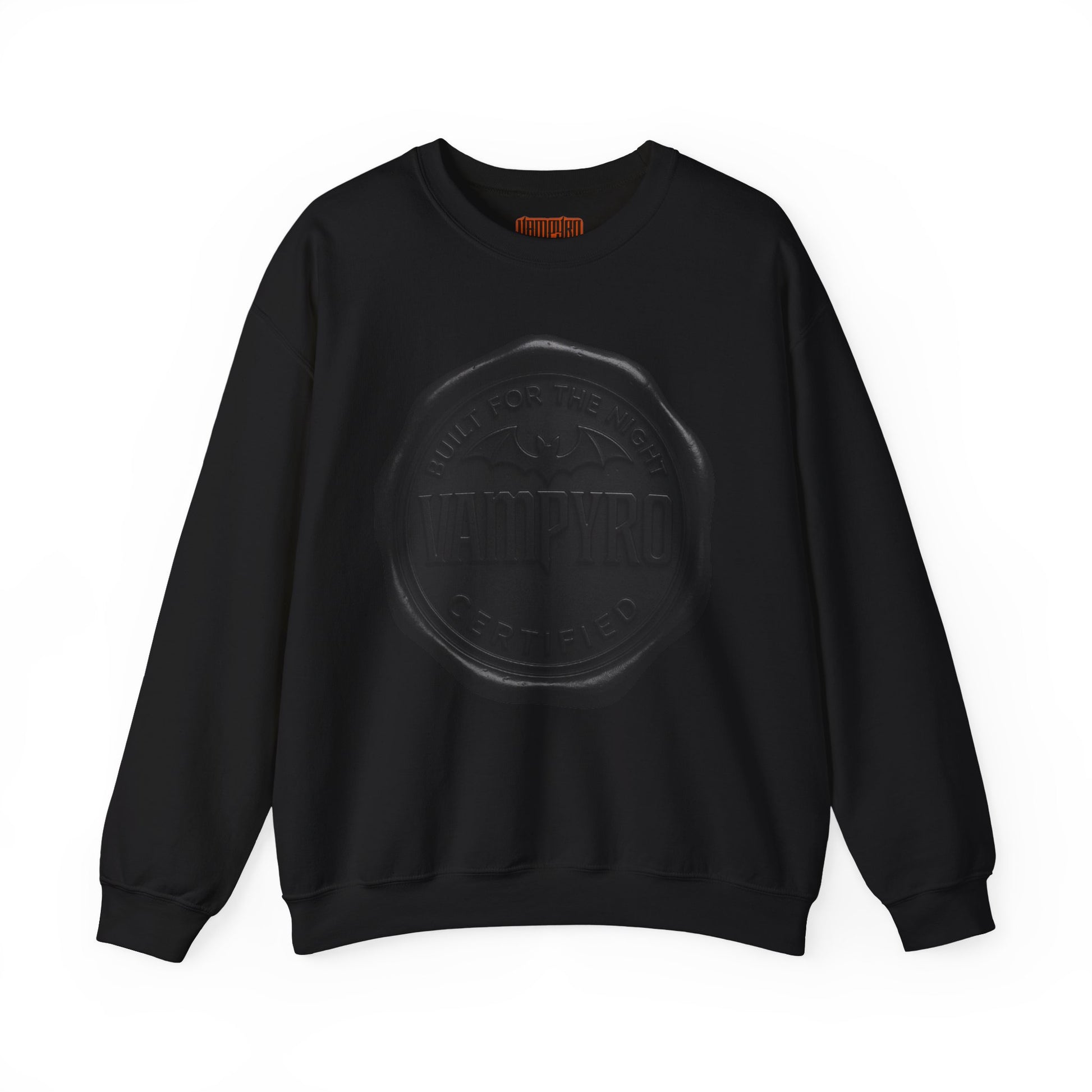 Vampyro Built for The Night Crewneck Sweatshirt — Embossed Vintage Wax Seal Design