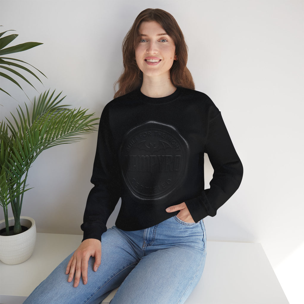 Vampyro Built for The Night Crewneck Sweatshirt — Embossed Vintage Wax Seal Design