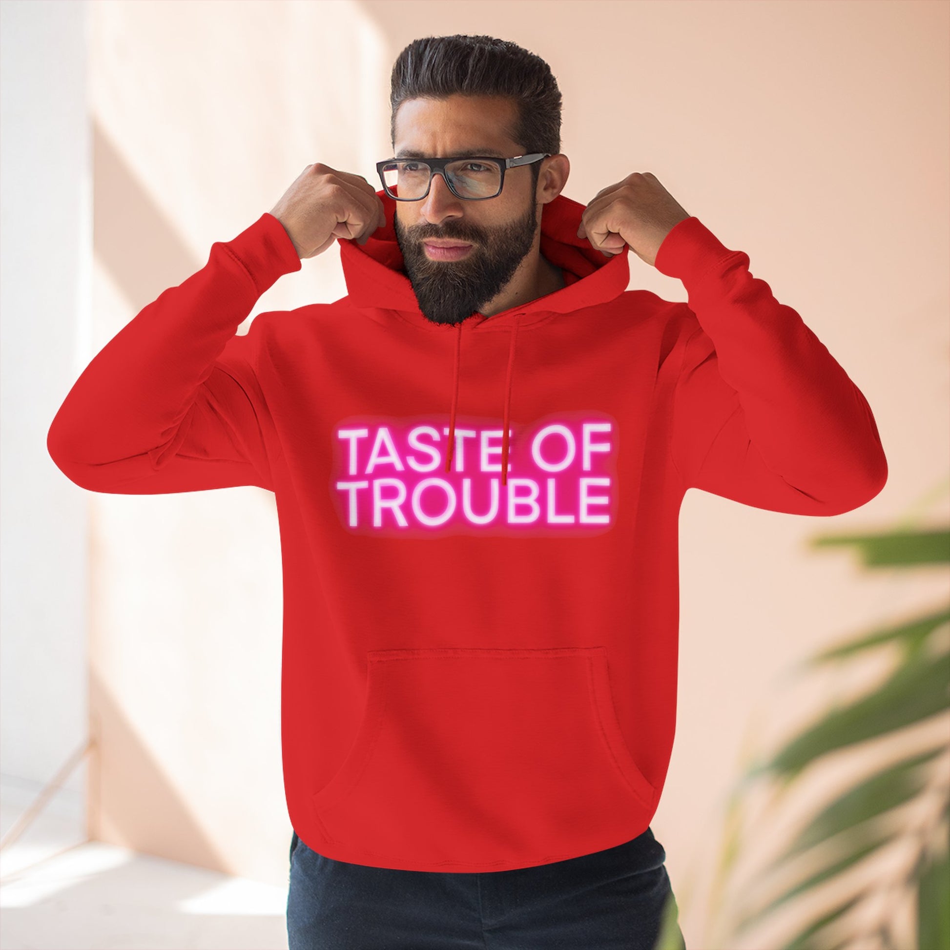 Taste of Trouble Hoodie - Trendy Three-Panel Fleece Pullover, Stylish Gift for Fashion Lovers, Cozy Casual Wear