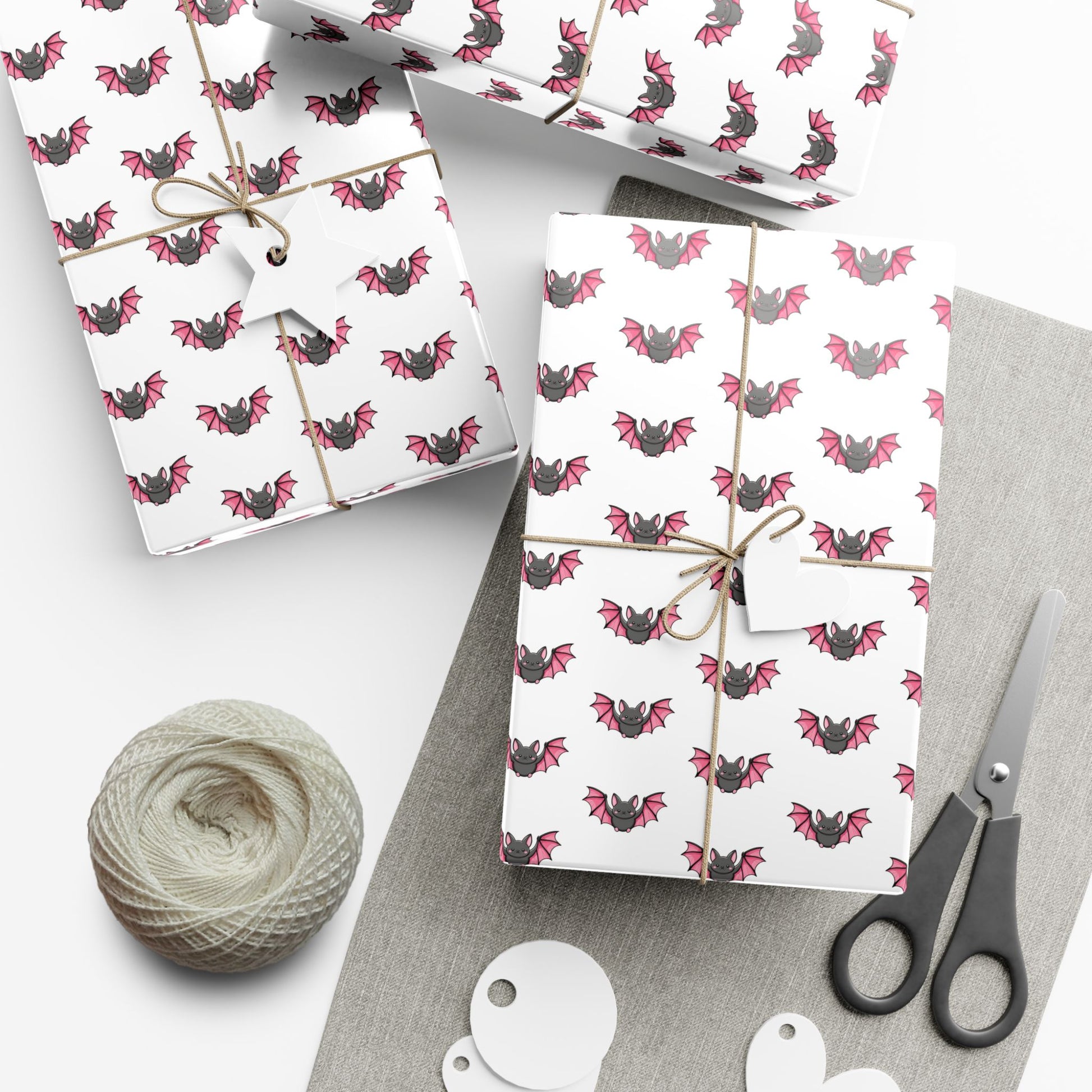 Vampyro Crimson Gift Wrap Paper — Pink Floral Bat Pattern Wrapping Paper
