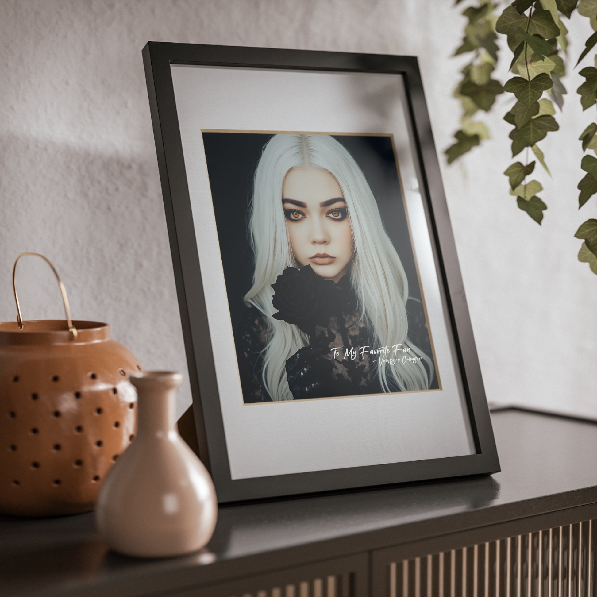 Elegant Digitally Autographed Vampyro Crimson Black Framed Poster, Minimalist Wall Art, Gothic Decor, Aesthetic Prints, Perfect Gift for Home Decor, Seasonal Decorations