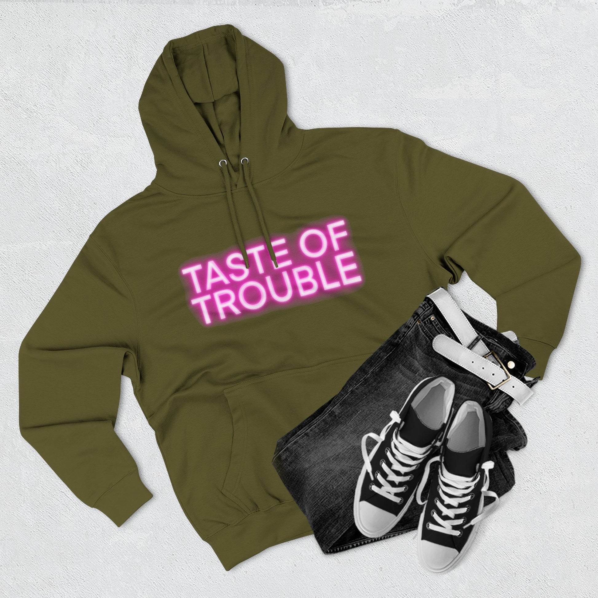 Taste of Trouble Hoodie - Trendy Three-Panel Fleece Pullover, Stylish Gift for Fashion Lovers, Cozy Casual Wear