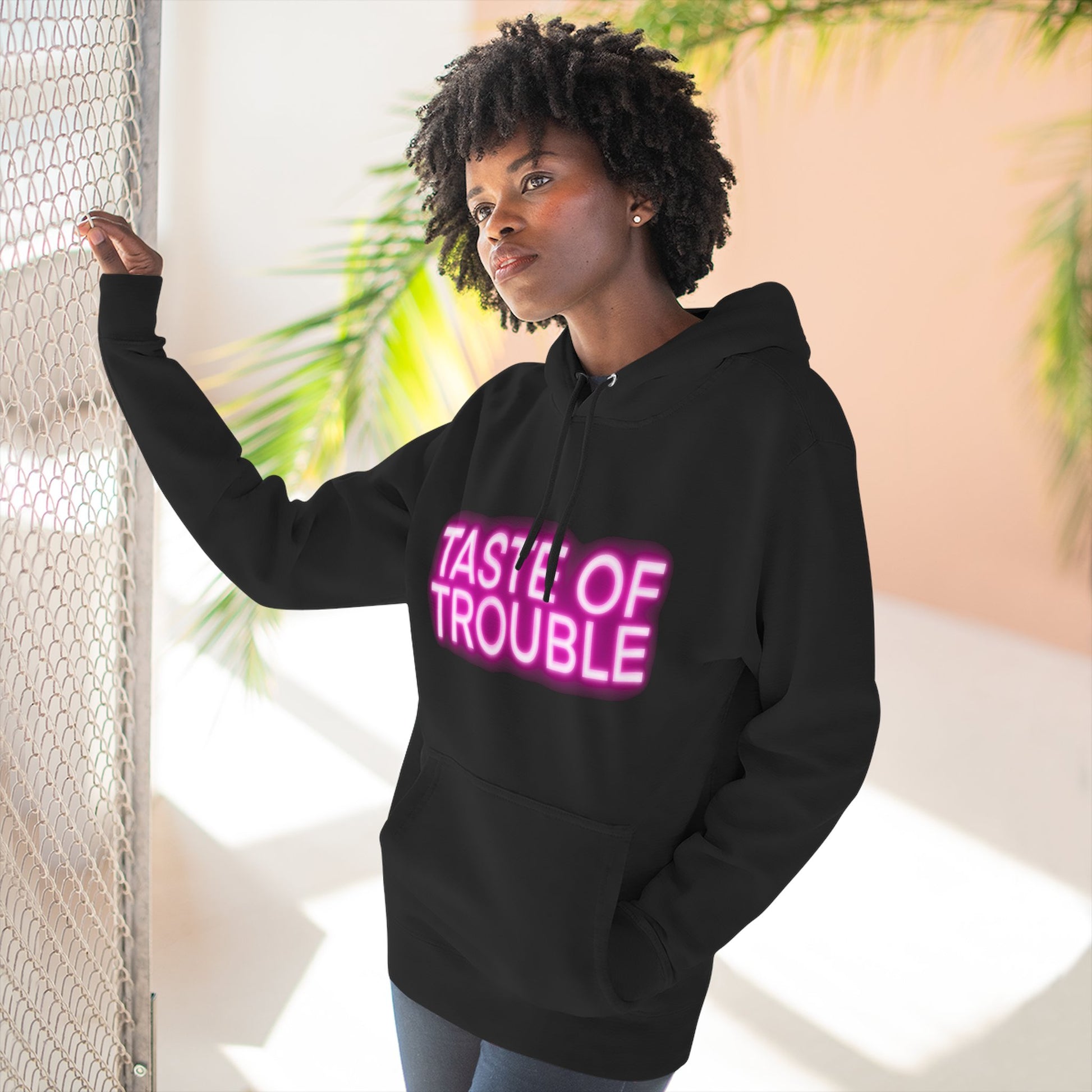 Taste of Trouble Hoodie - Trendy Three-Panel Fleece Pullover, Stylish Gift for Fashion Lovers, Cozy Casual Wear