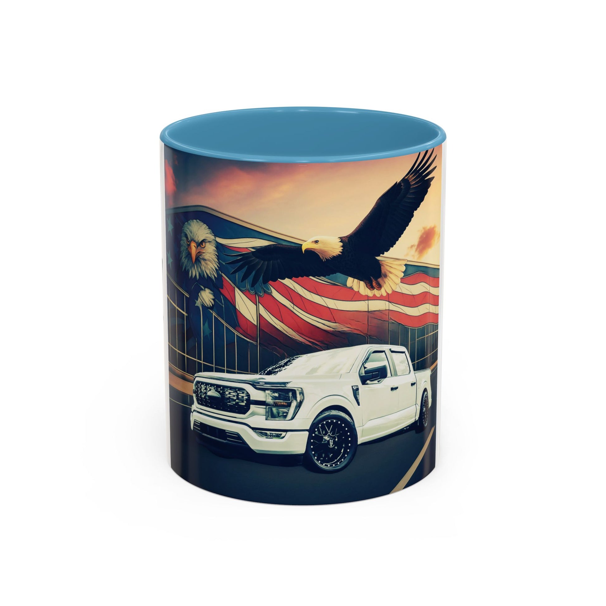Patriotic Eagle & Jay’s Truck Accent Coffee Mug — American Flag Pride (11/15oz)