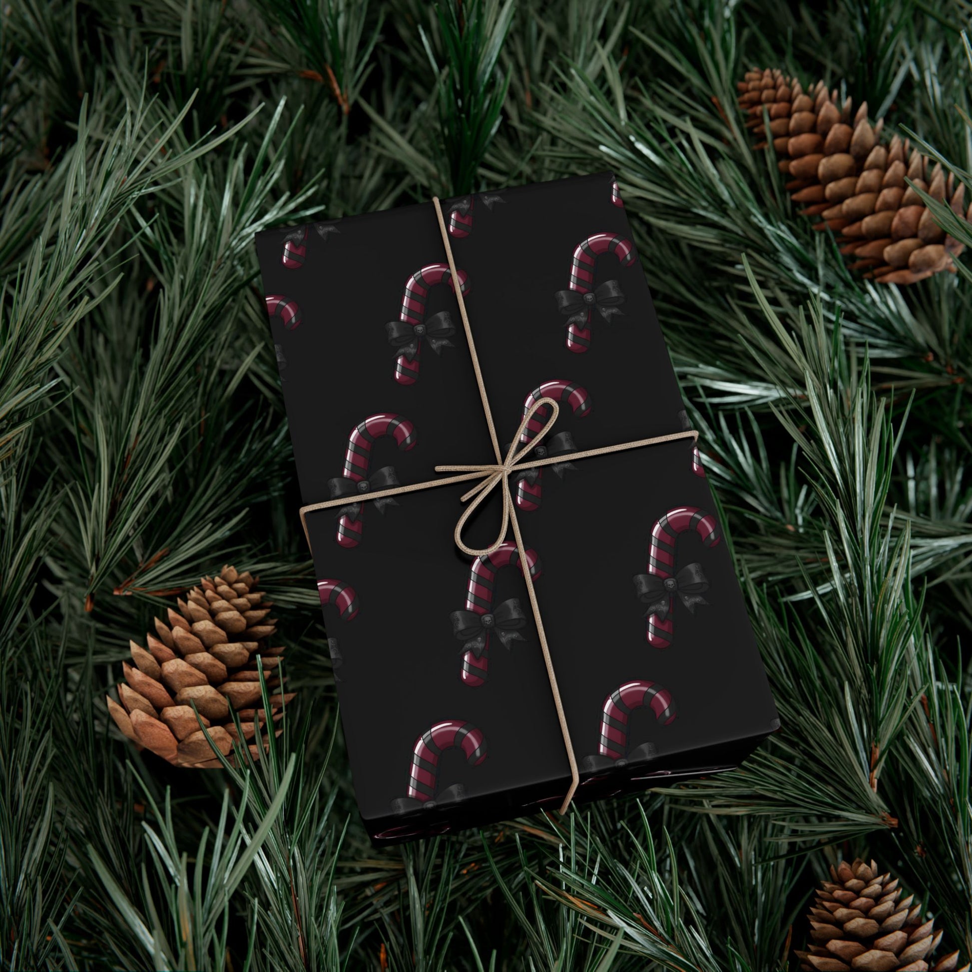 Vampyro Crimson Dark Christmas Candy Cane Pattern Gift Wrap — Dark Holiday Wrapping Paper (Festive Christmas Design)
