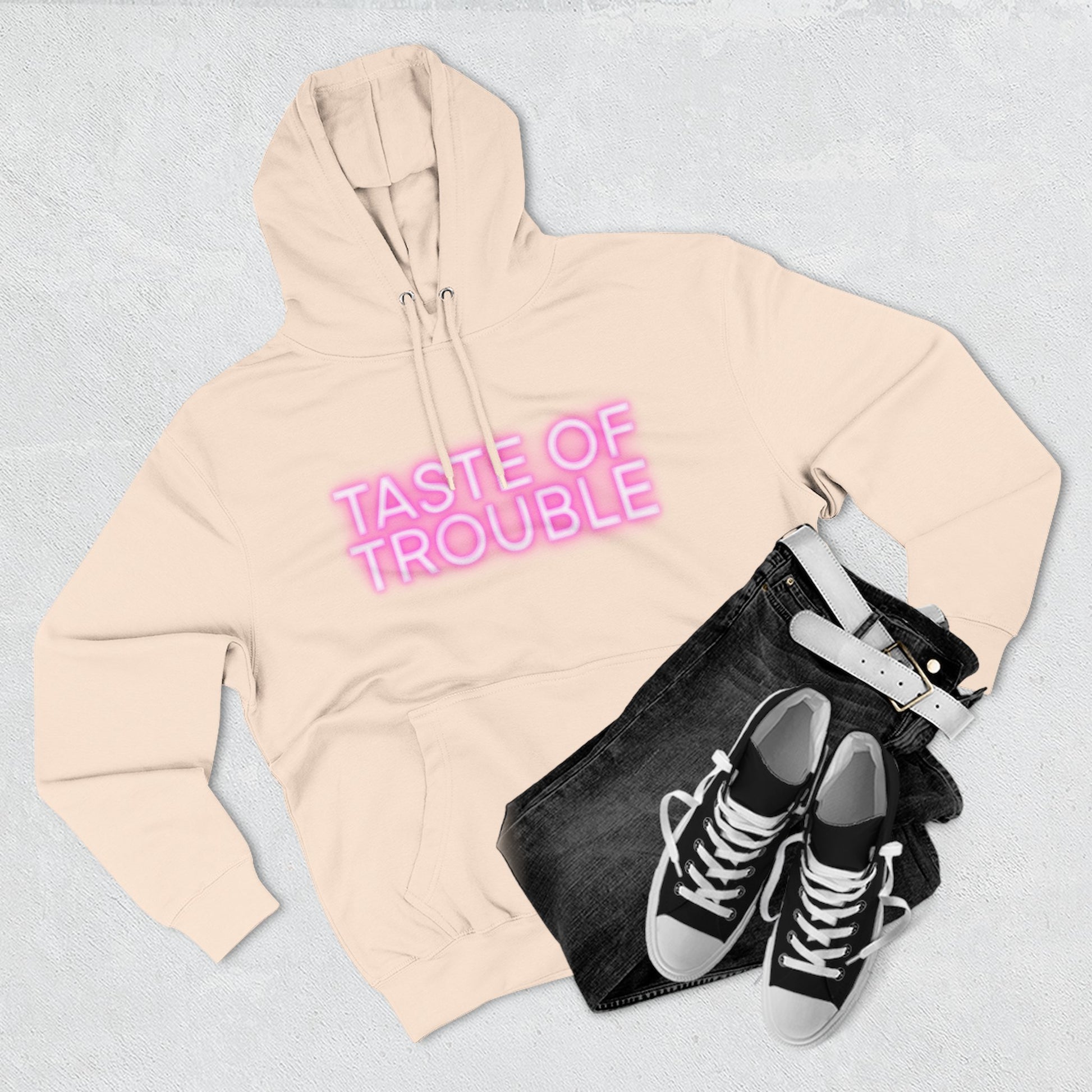 Taste of Trouble Hoodie - Trendy Three-Panel Fleece Pullover, Stylish Gift for Fashion Lovers, Cozy Casual Wear