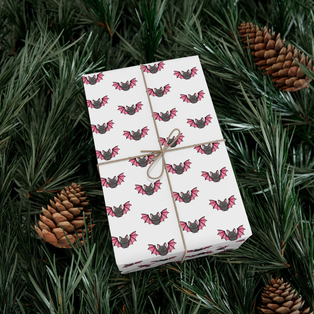 Vampyro Crimson Gift Wrap Paper — Pink Floral Bat Pattern Wrapping Paper