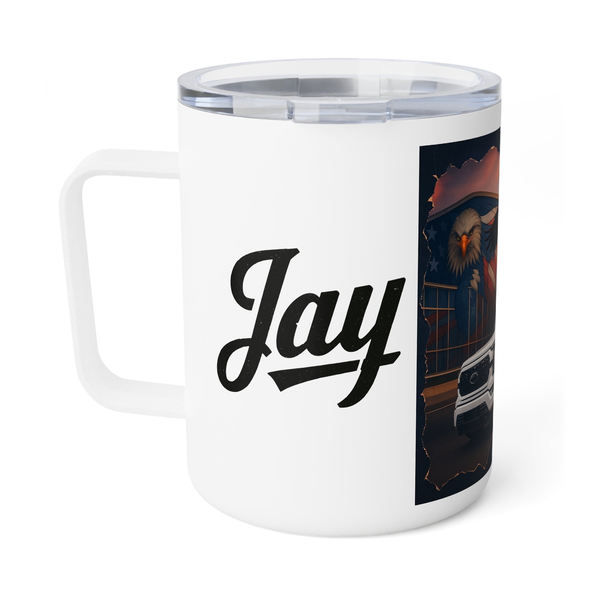 Jay’s Patriotic Truck 10oz Insulated Coffee Mug — Eagle & American Flag Design