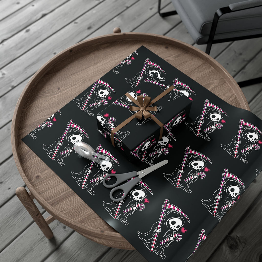 Vampyro Crimson Skull & Heart Reaper Gift Wrap Paper — Gothic Dark Holiday Wrapping