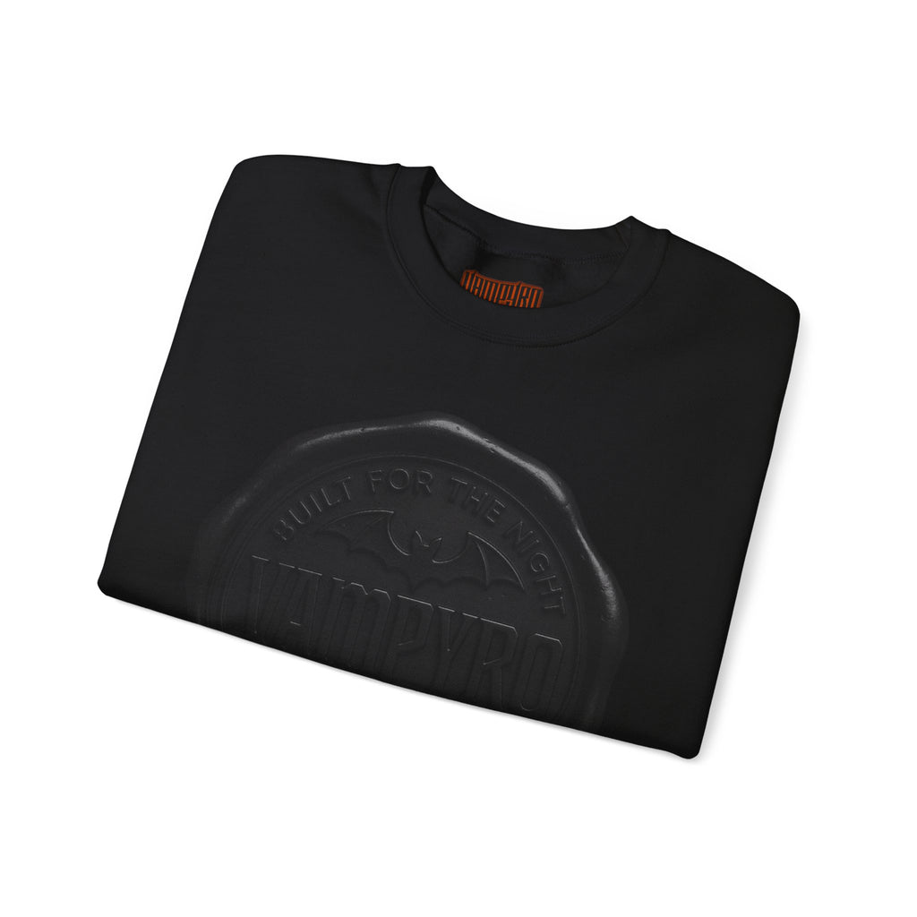 Vampyro Built for The Night Crewneck Sweatshirt — Embossed Vintage Wax Seal Design