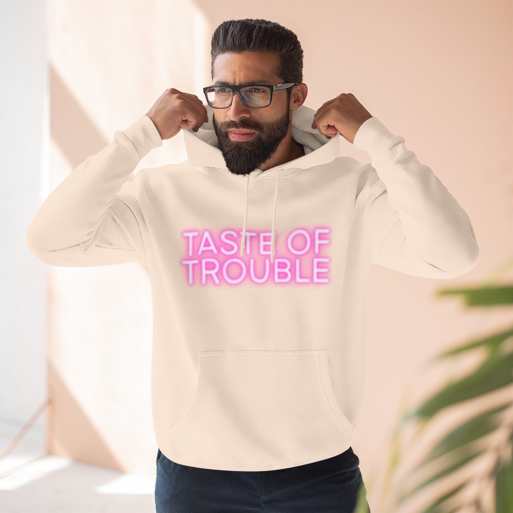 Taste of Trouble Hoodie - Trendy Three-Panel Fleece Pullover, Stylish Gift for Fashion Lovers, Cozy Casual Wear